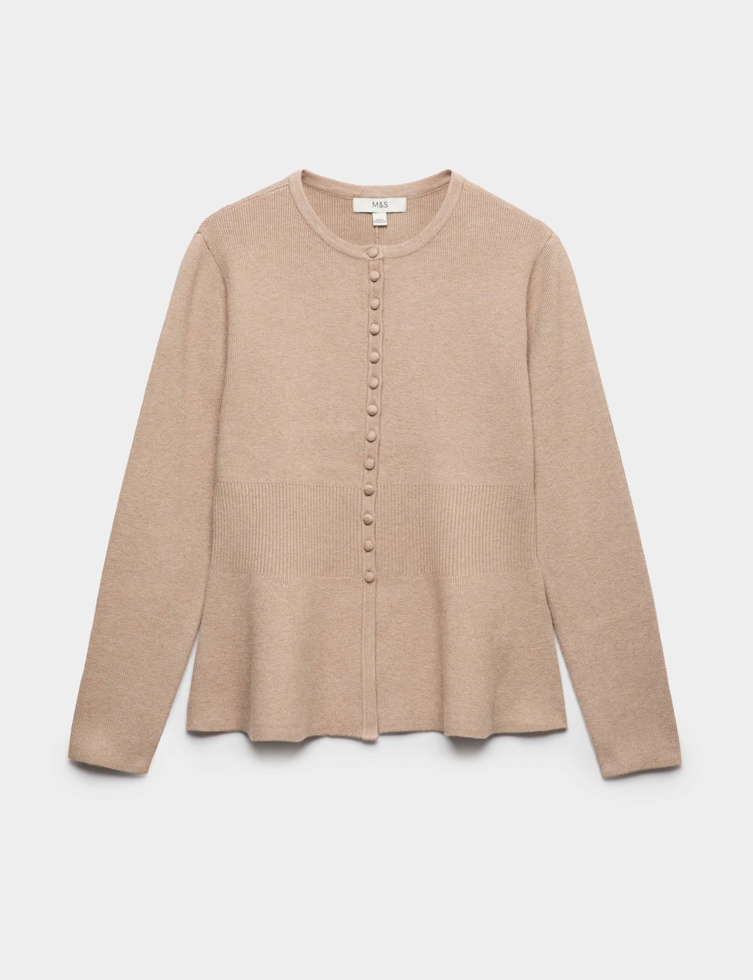 Soft Touch Crew Neck Peplum Fitted Cardigan 2 of 6