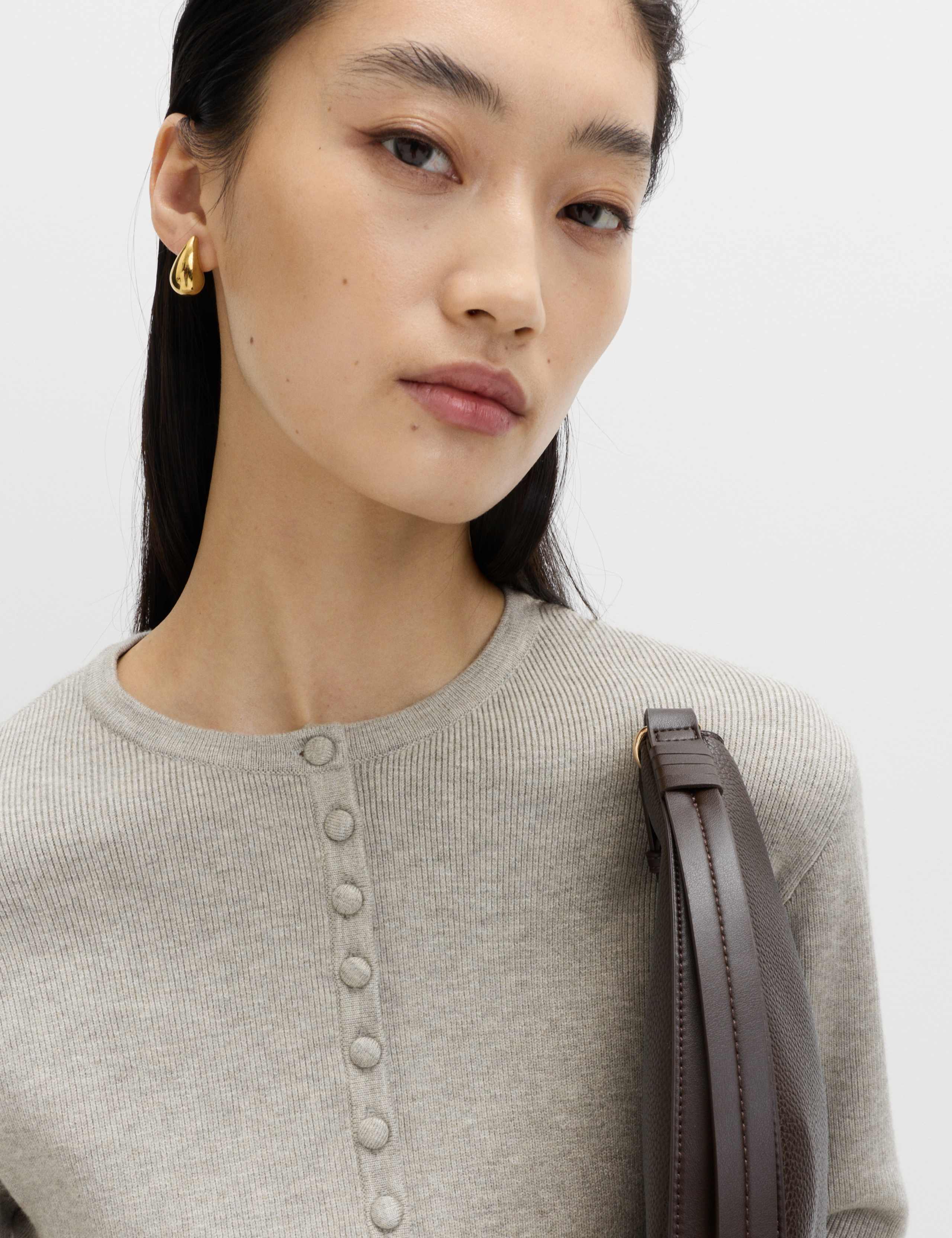 Soft Touch Crew Neck Peplum Fitted Cardigan 3 of 7