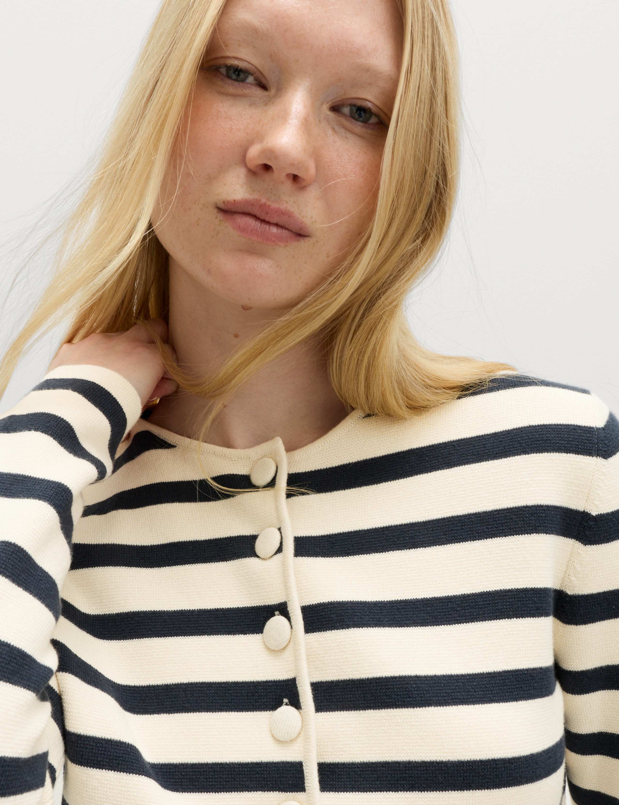 Cotton Rich Striped Slim Fit Knitted Jacket 5 of 5