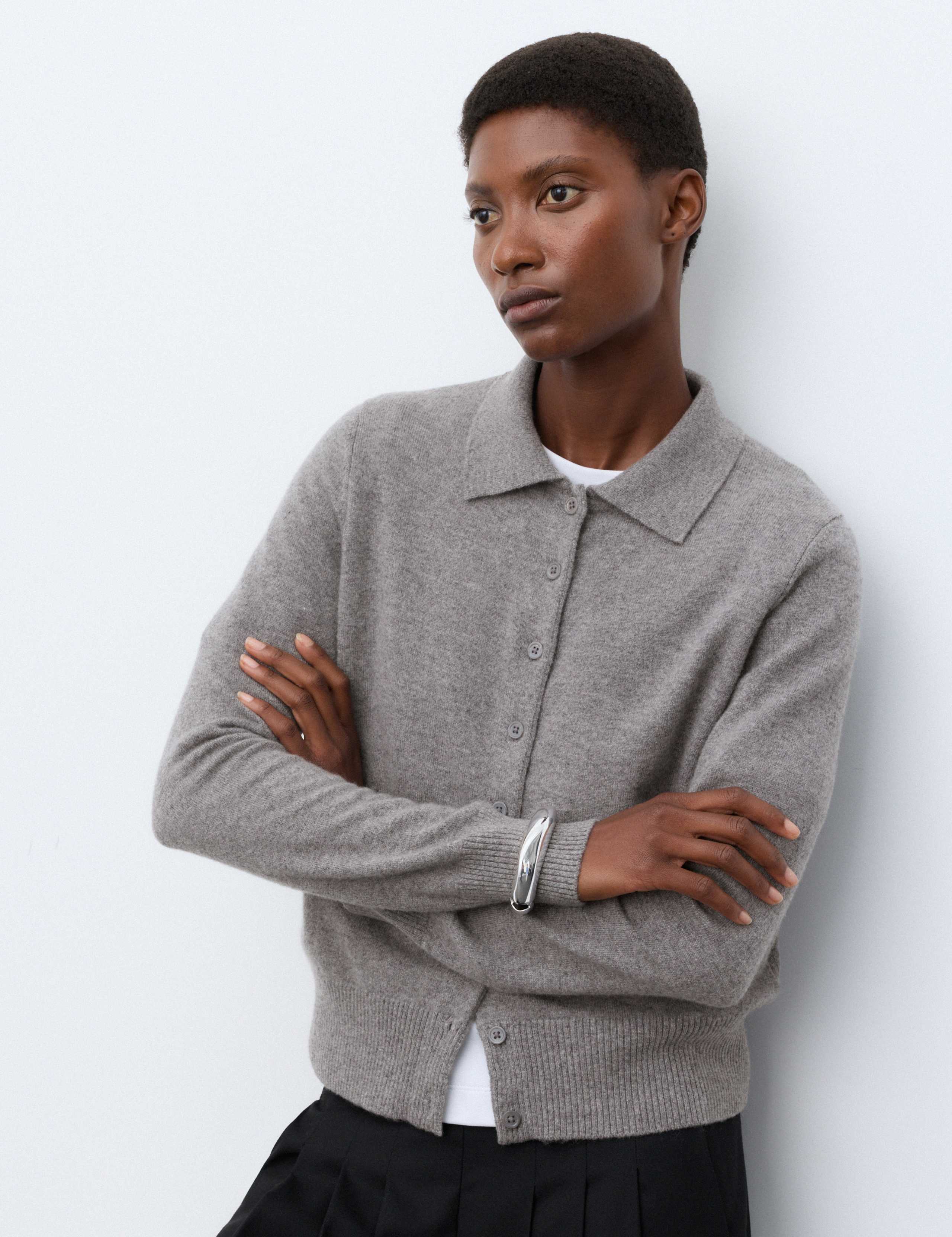 Pure Cashmere Collared Button Through Cardigan 1 of 7