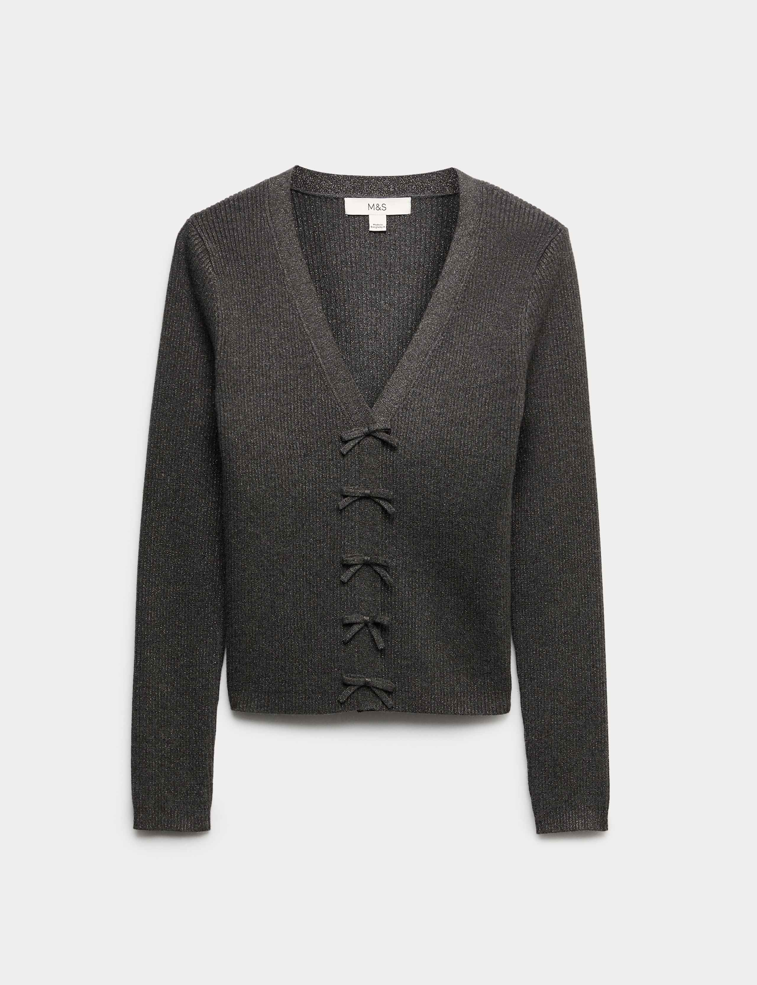 Sparkly V-Neck Bow Detail Cardigan 2 of 5