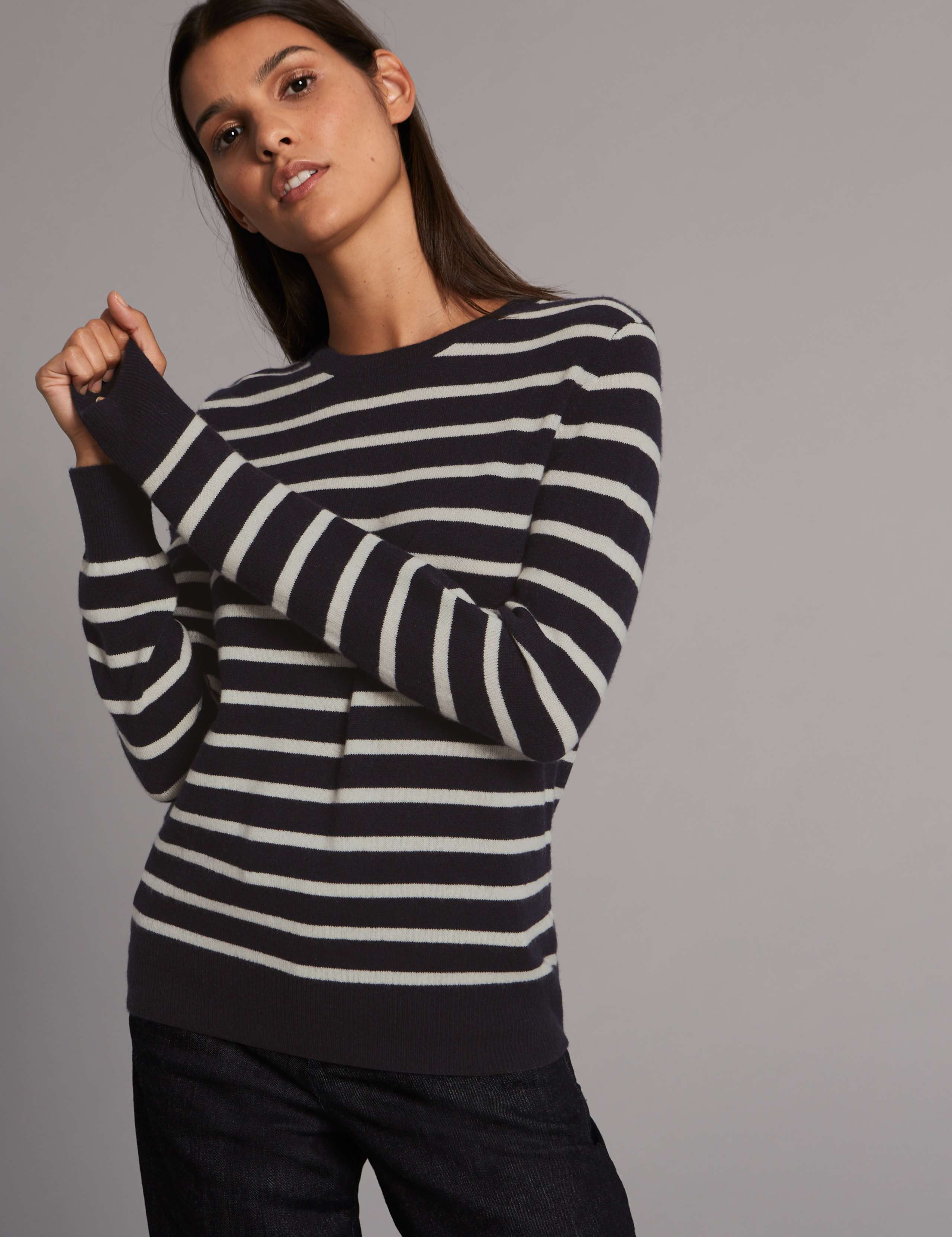 Pure Cashmere Striped Round Neck Jumper 1 of 5