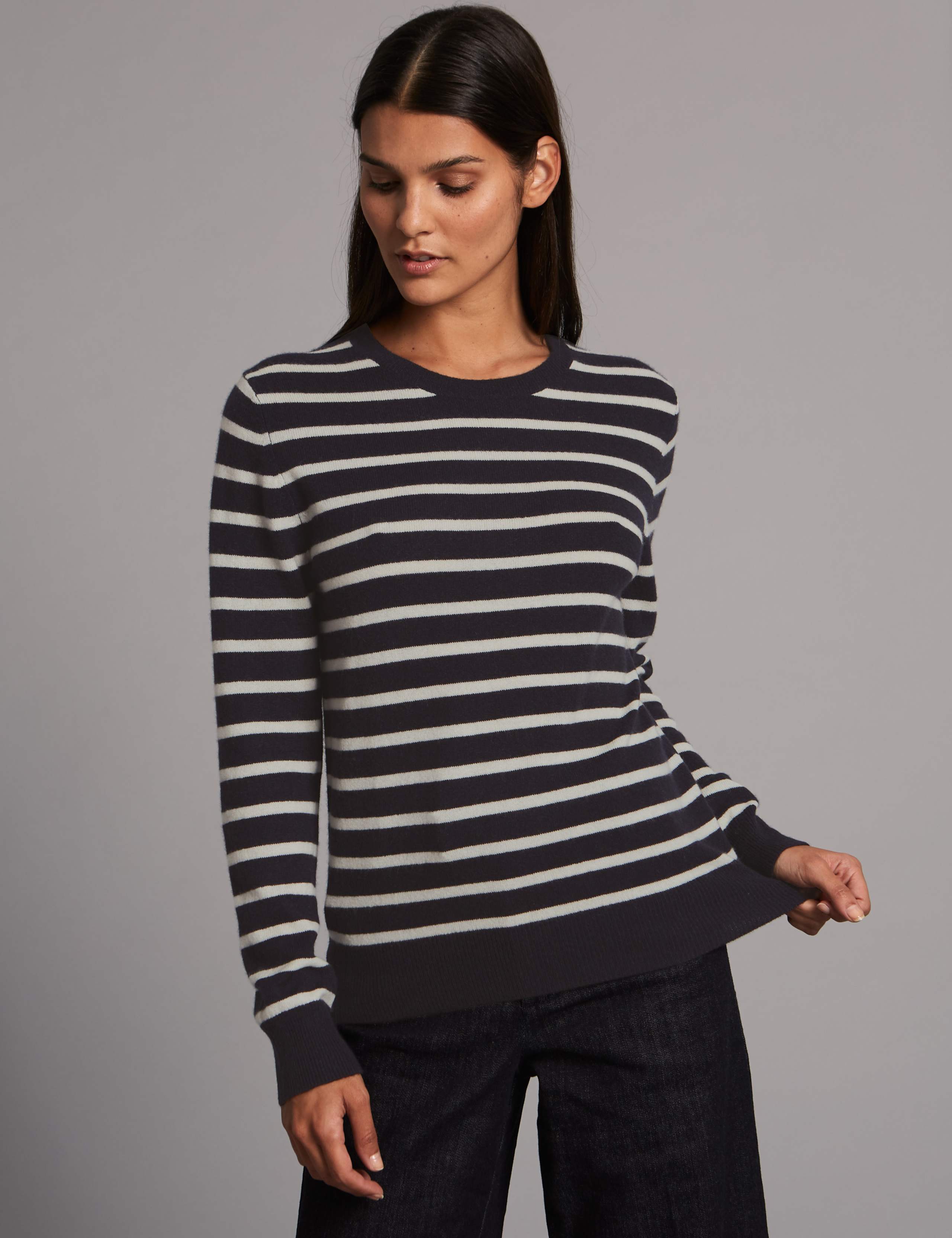 Pure Cashmere Striped Round Neck Jumper 3 of 5