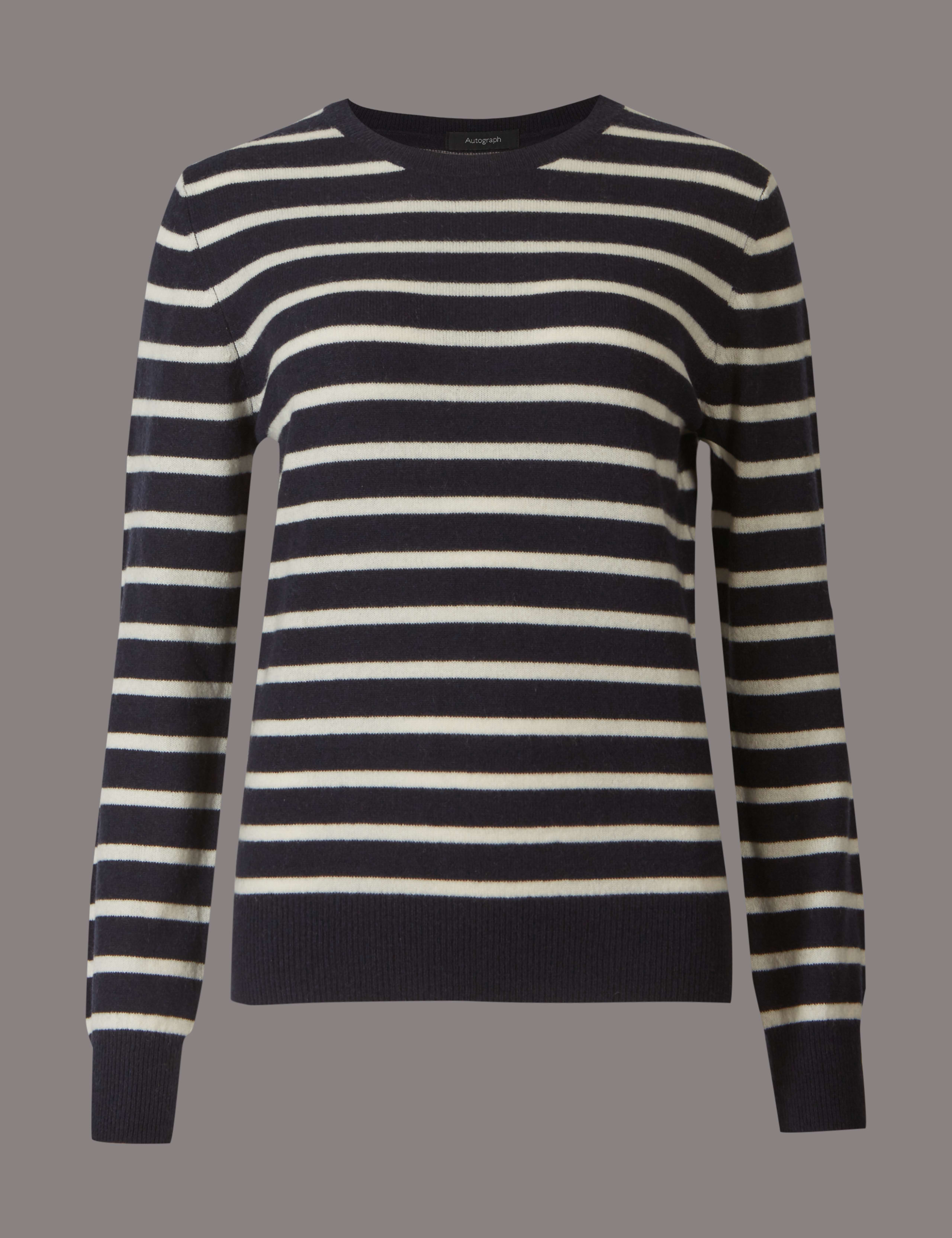 Pure Cashmere Striped Round Neck Jumper 2 of 5
