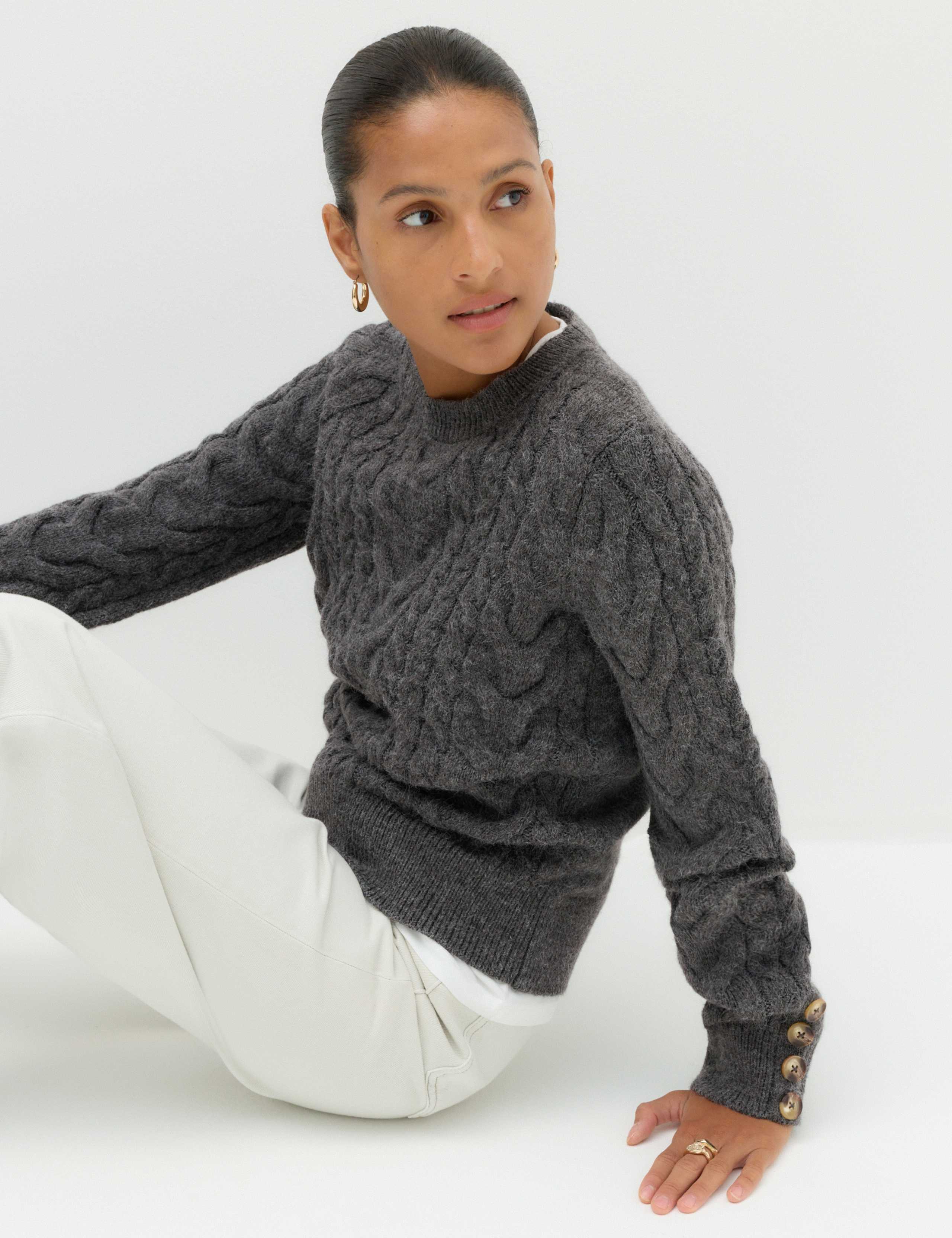 Crew Neck Cable Knit Button Detail Jumper 6 of 6