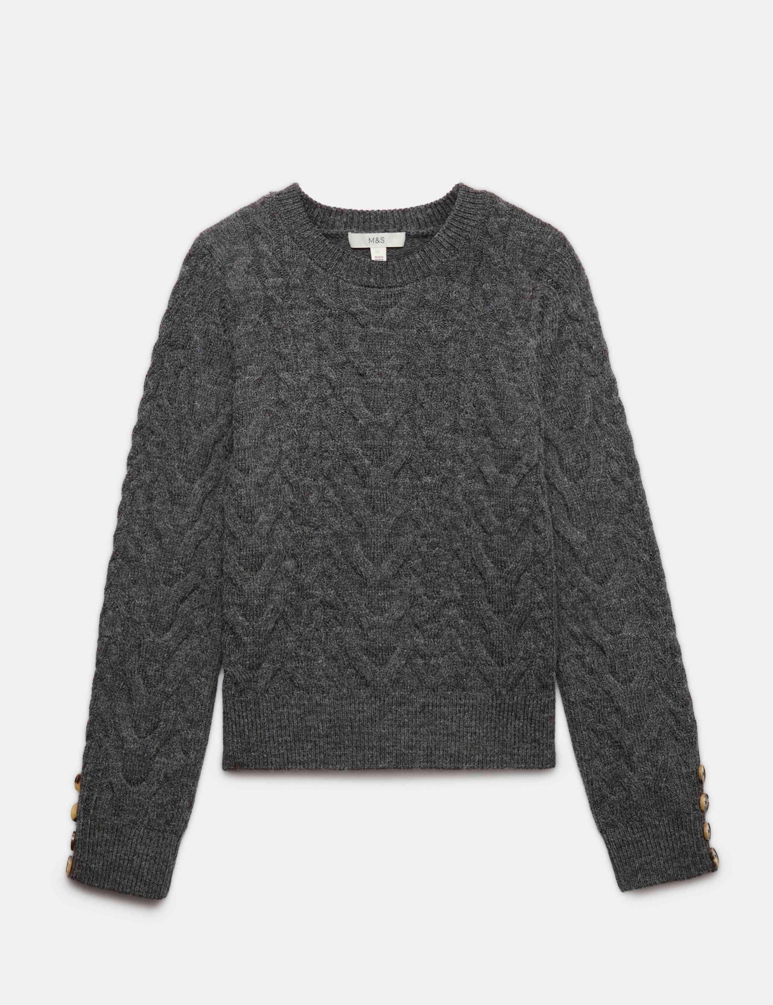 Crew Neck Cable Knit Button Detail Jumper 2 of 6