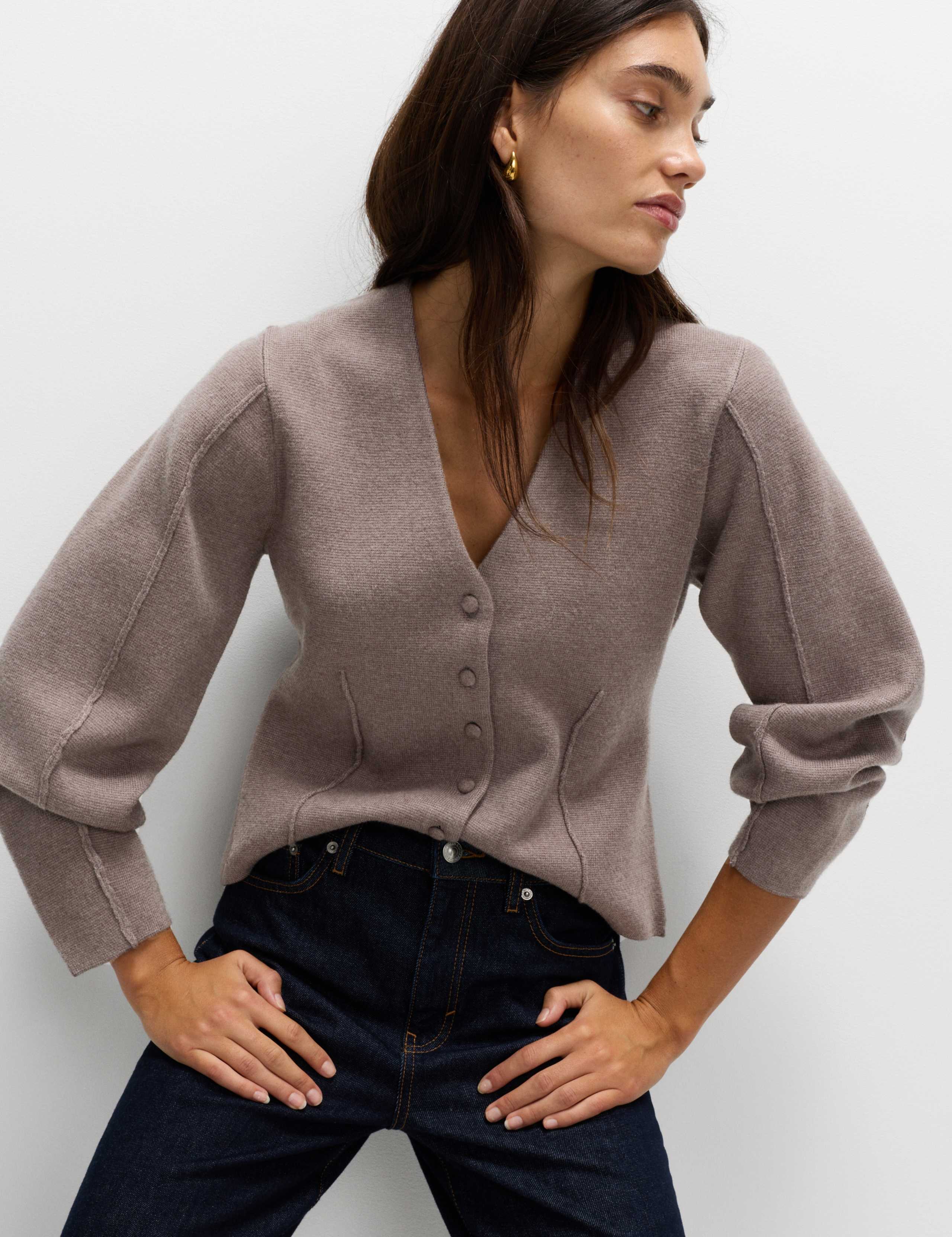 V-Neck Waisted Slim Fit Cardigan 1 of 5