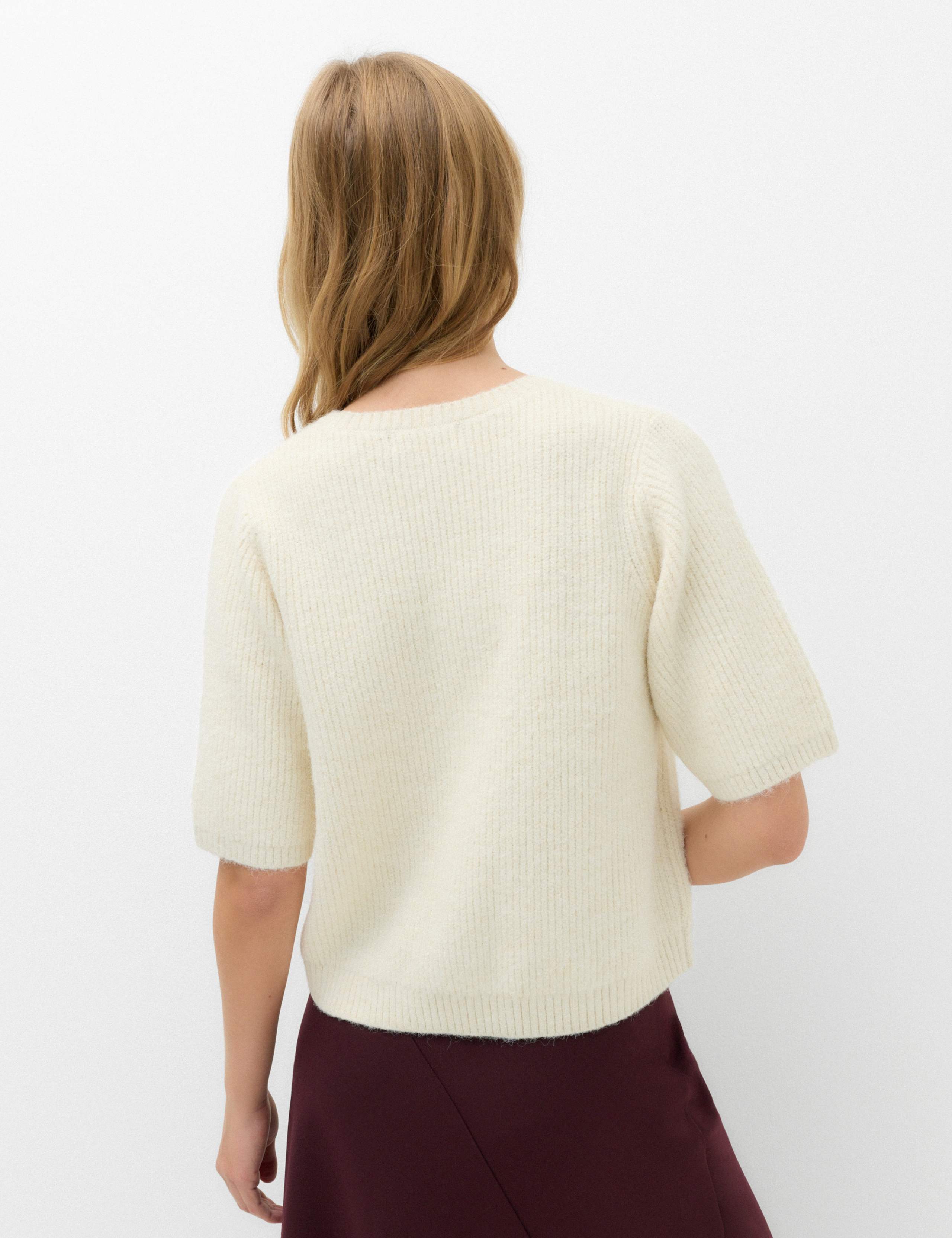 Ribbed Crew Neck Relaxed Knitted Top with Wool 3 of 5