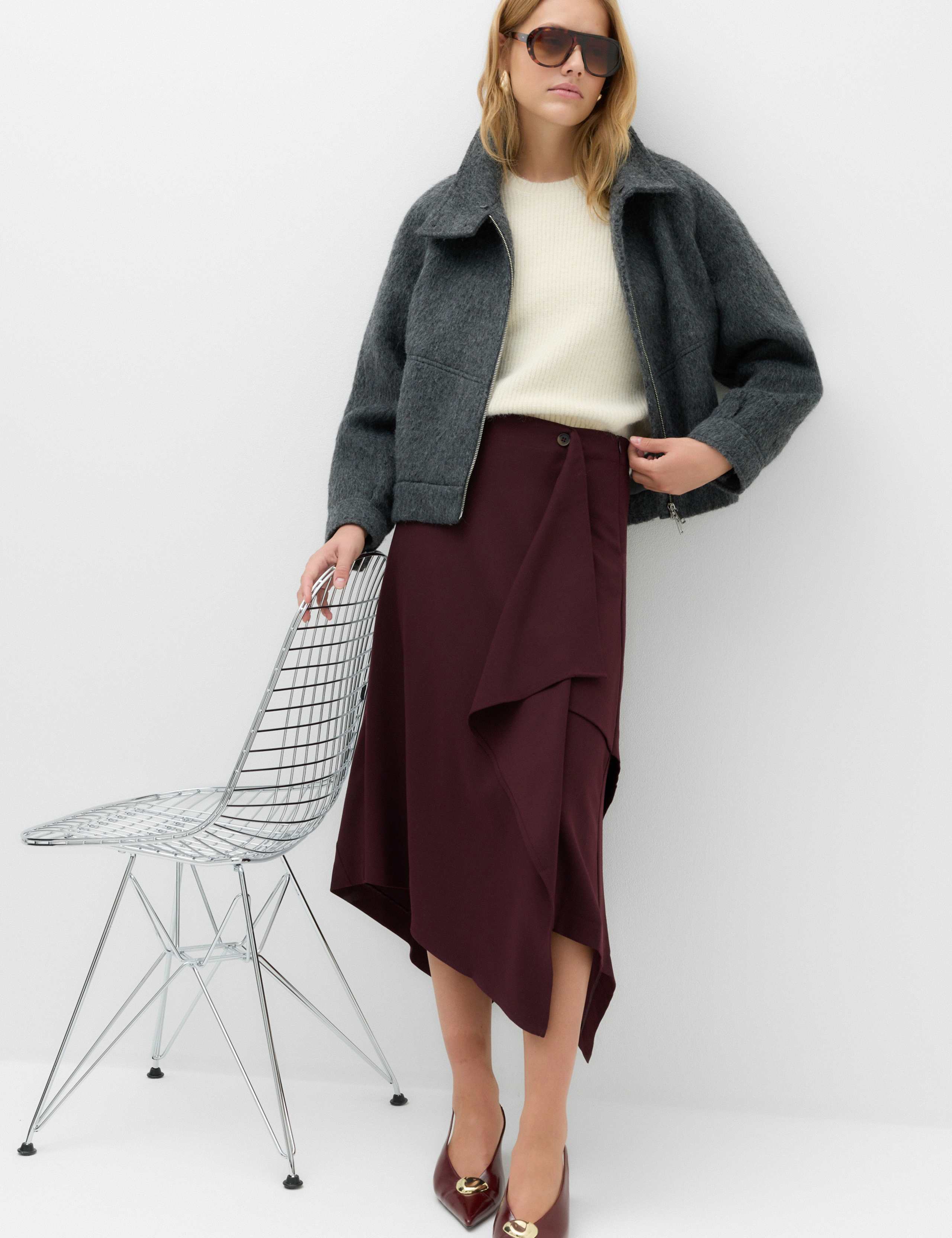 Ribbed Crew Neck Relaxed Knitted Top with Wool 4 of 5