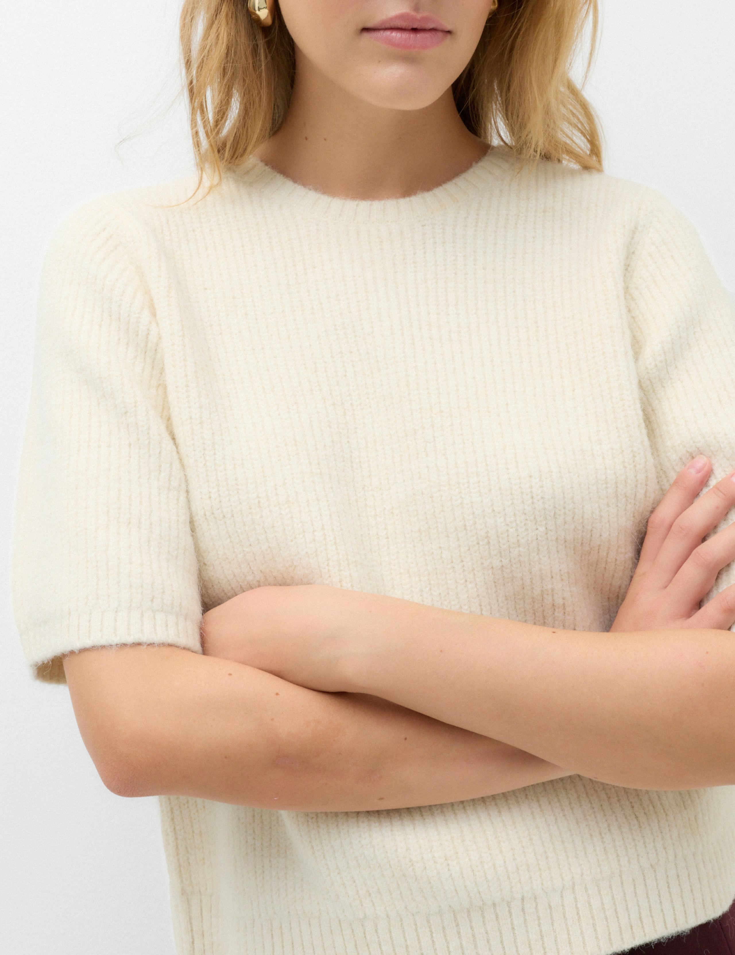 Ribbed Crew Neck Relaxed Knitted Top with Wool 5 of 5