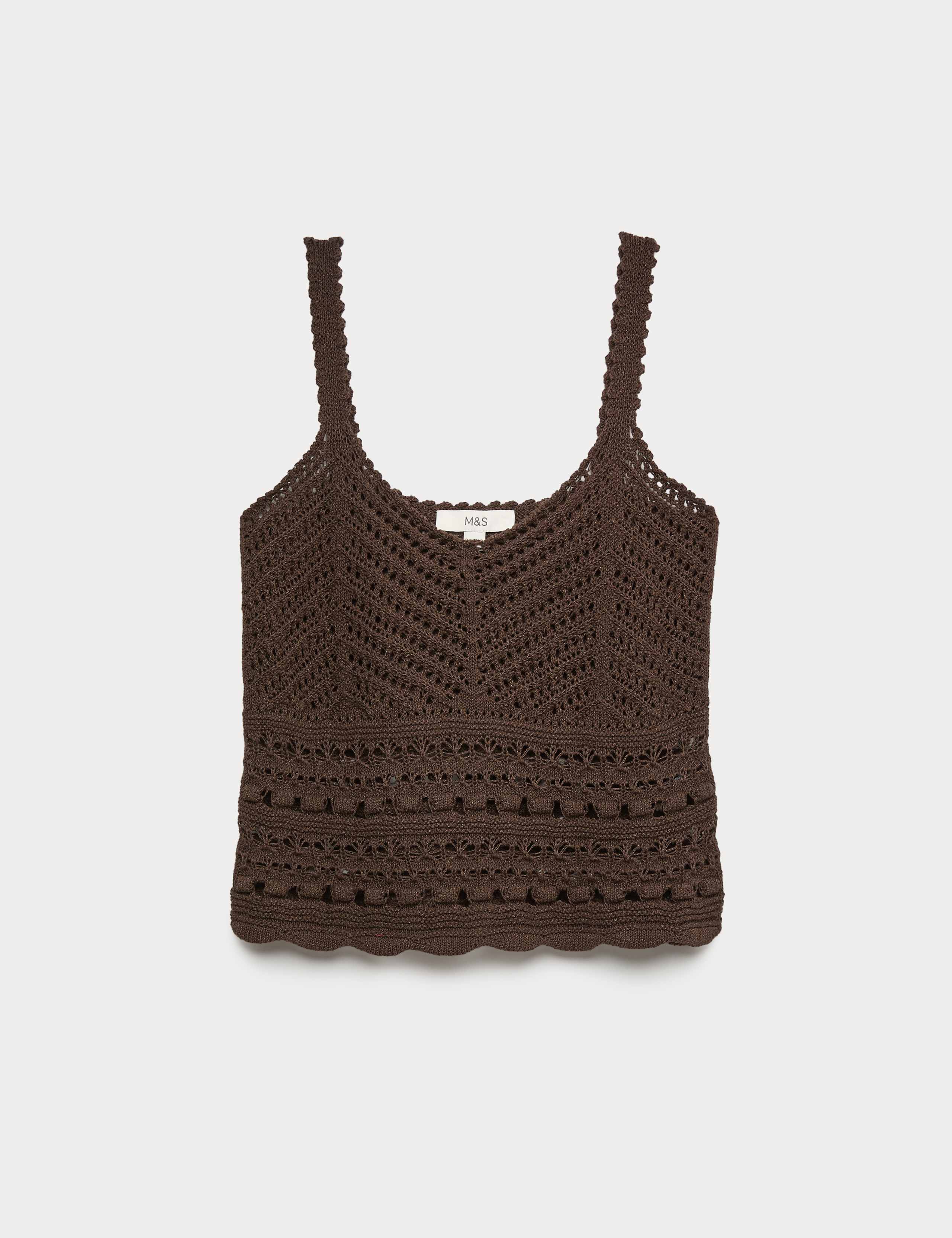 Cotton Rich Pointelle Scallop Edge Knitted Vest 1 of 1