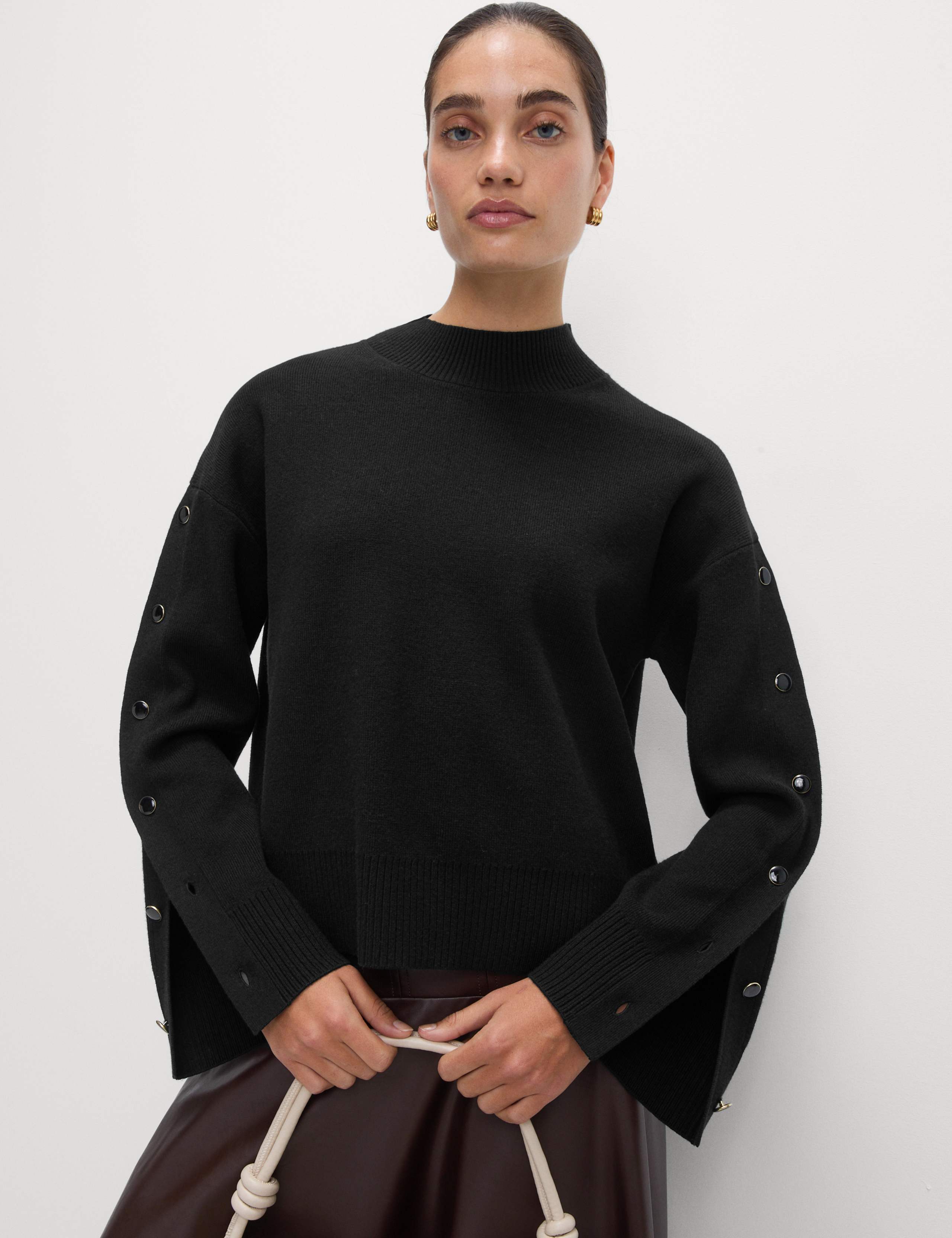Soft Touch Funnel Neck Button Detail Jumper 1 of 5