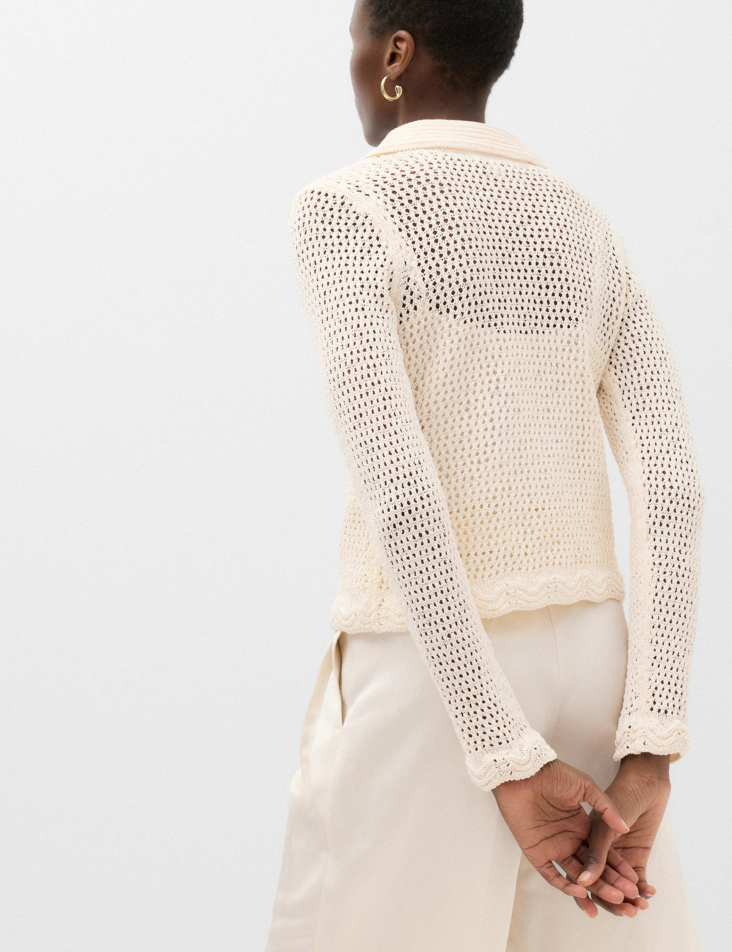 Cotton Blend Crochet-Style Collared Cardigan 5 of 5