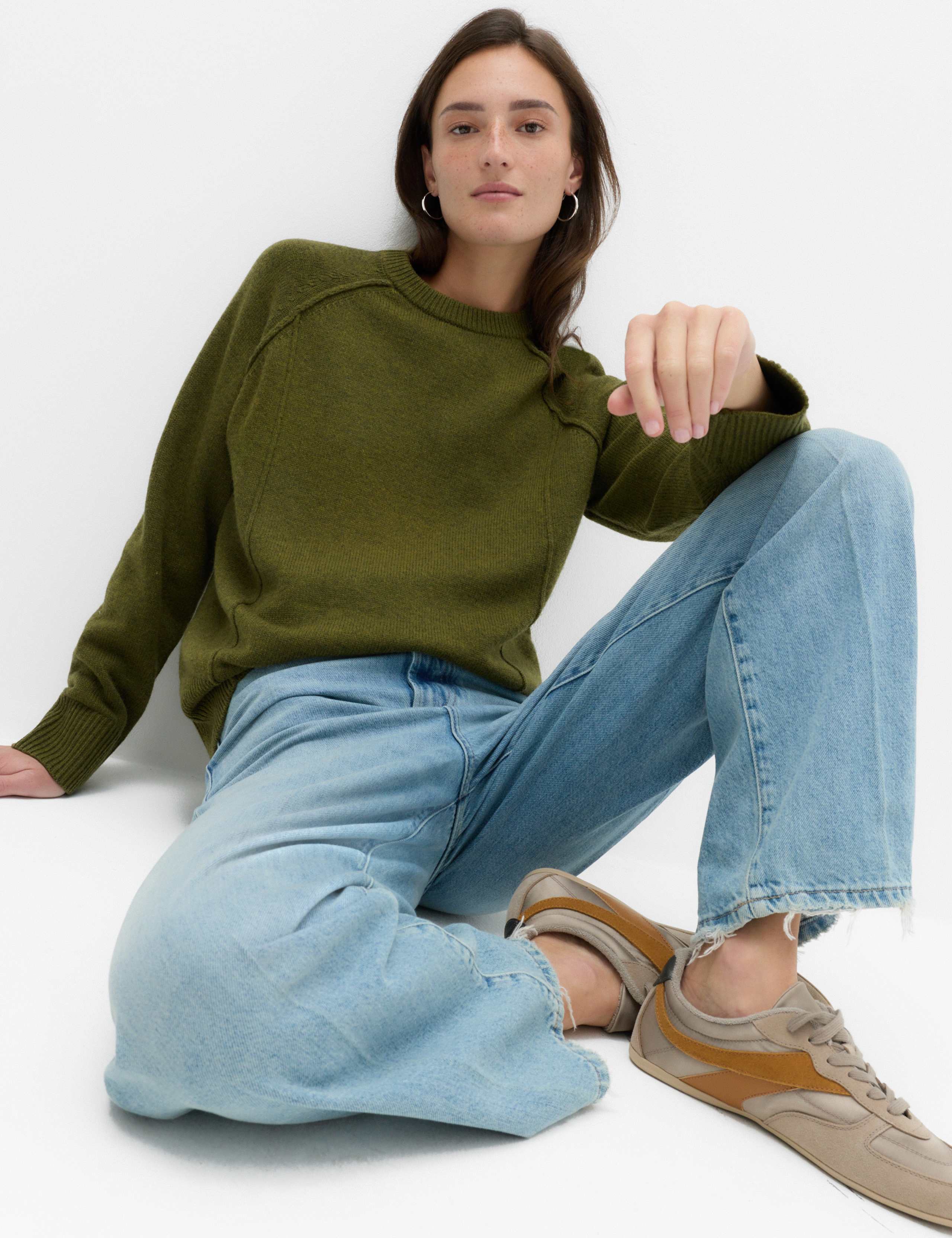 Lambswool Blend Crew Neck Seam Detail Relaxed Fit Jumper 1 of 6