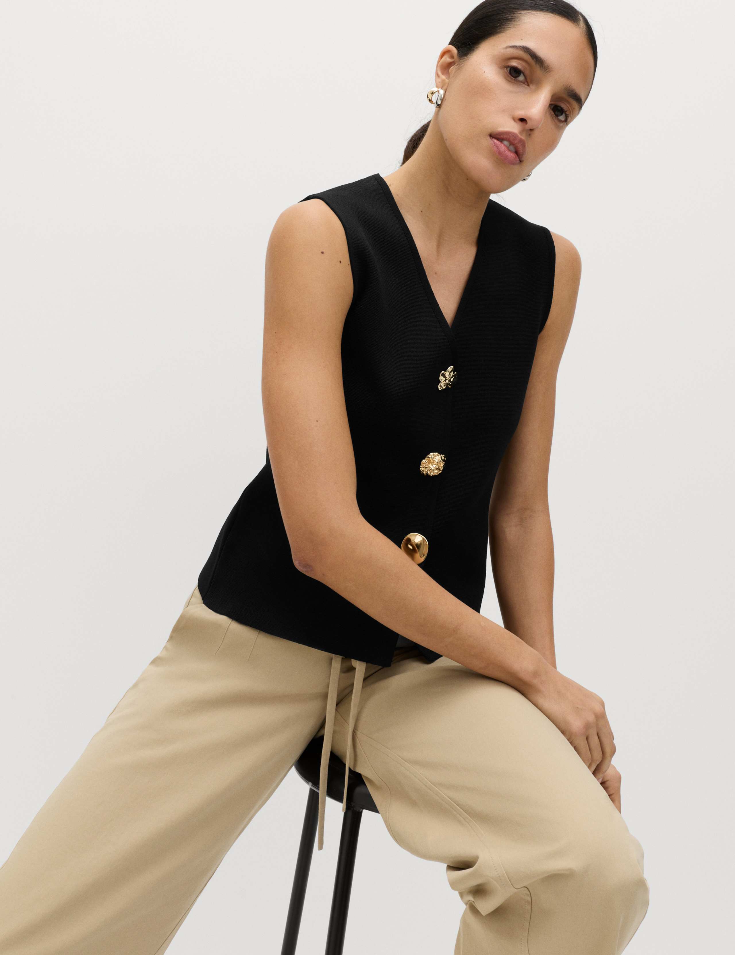 V-Neck Button Front Knitted Waistcoat 5 of 6