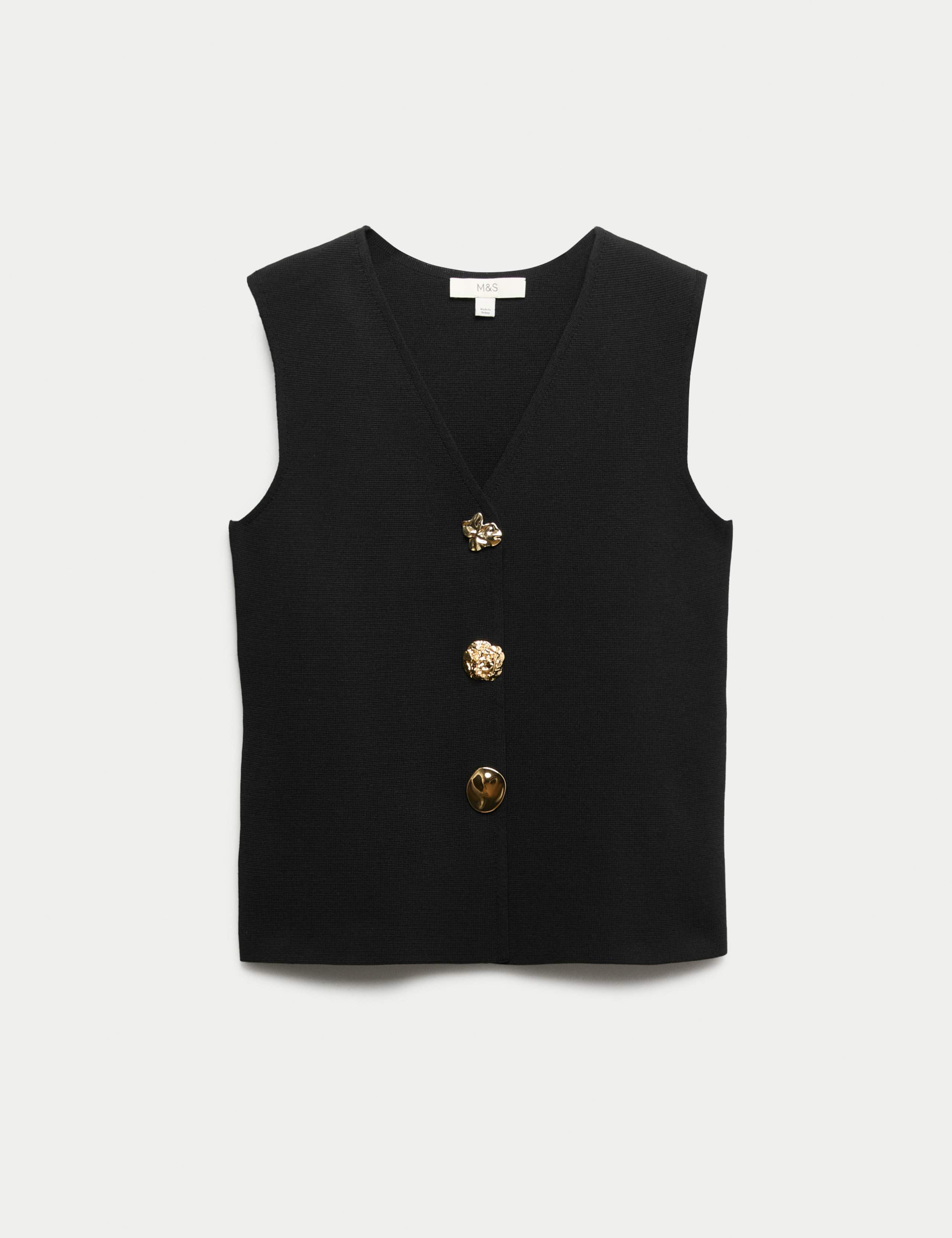 V-Neck Button Front Knitted Waistcoat 2 of 6