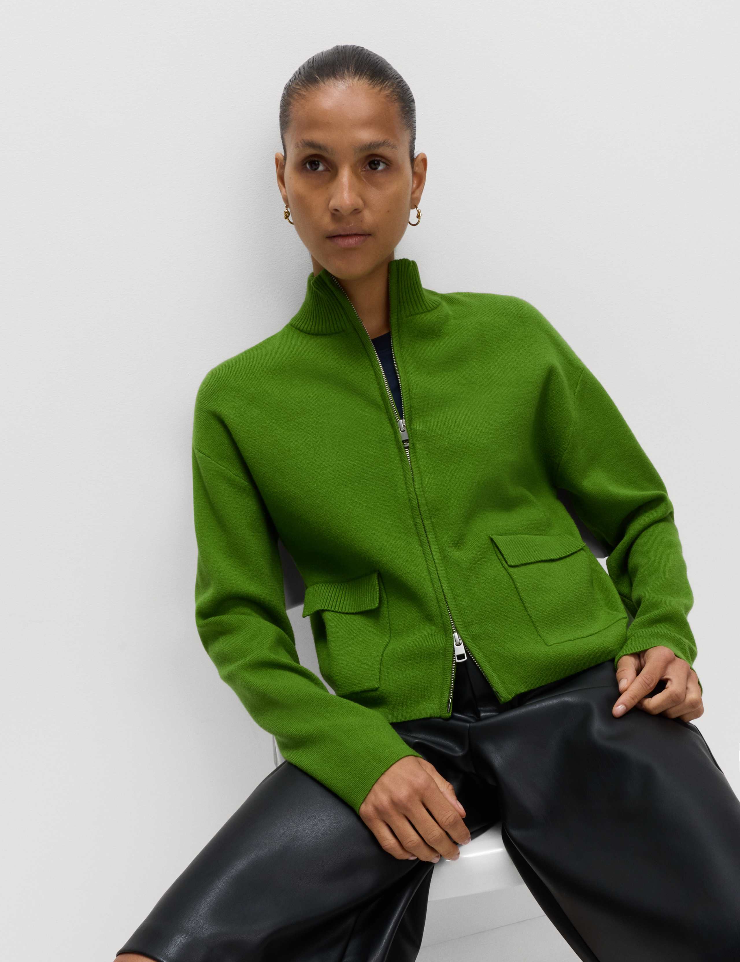 Soft Touch Zip Up Funnel Neck Knitted Jacket 5 of 7