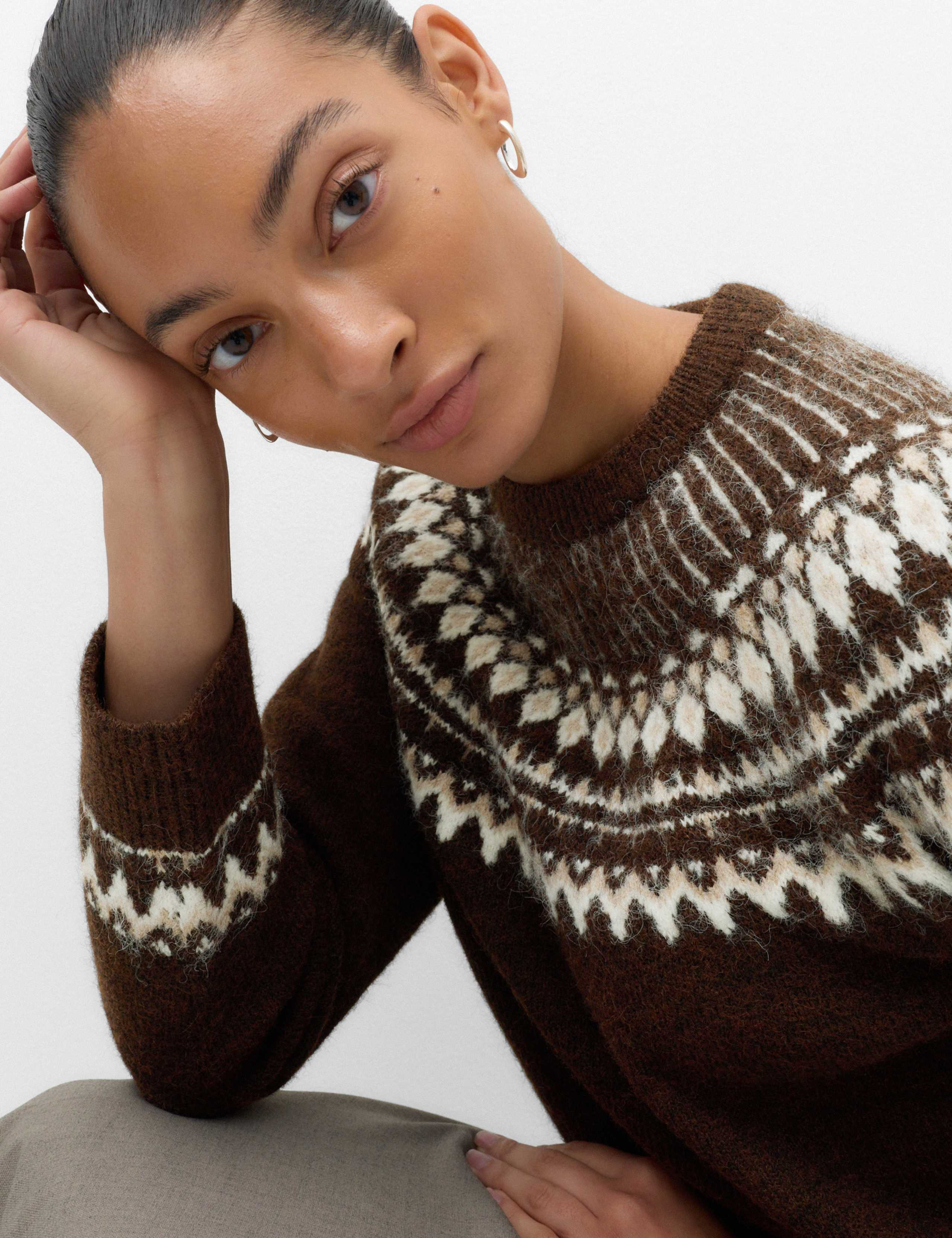 Fairisle Crew Neck Slim Fit Jumper with Wool 3 of 6