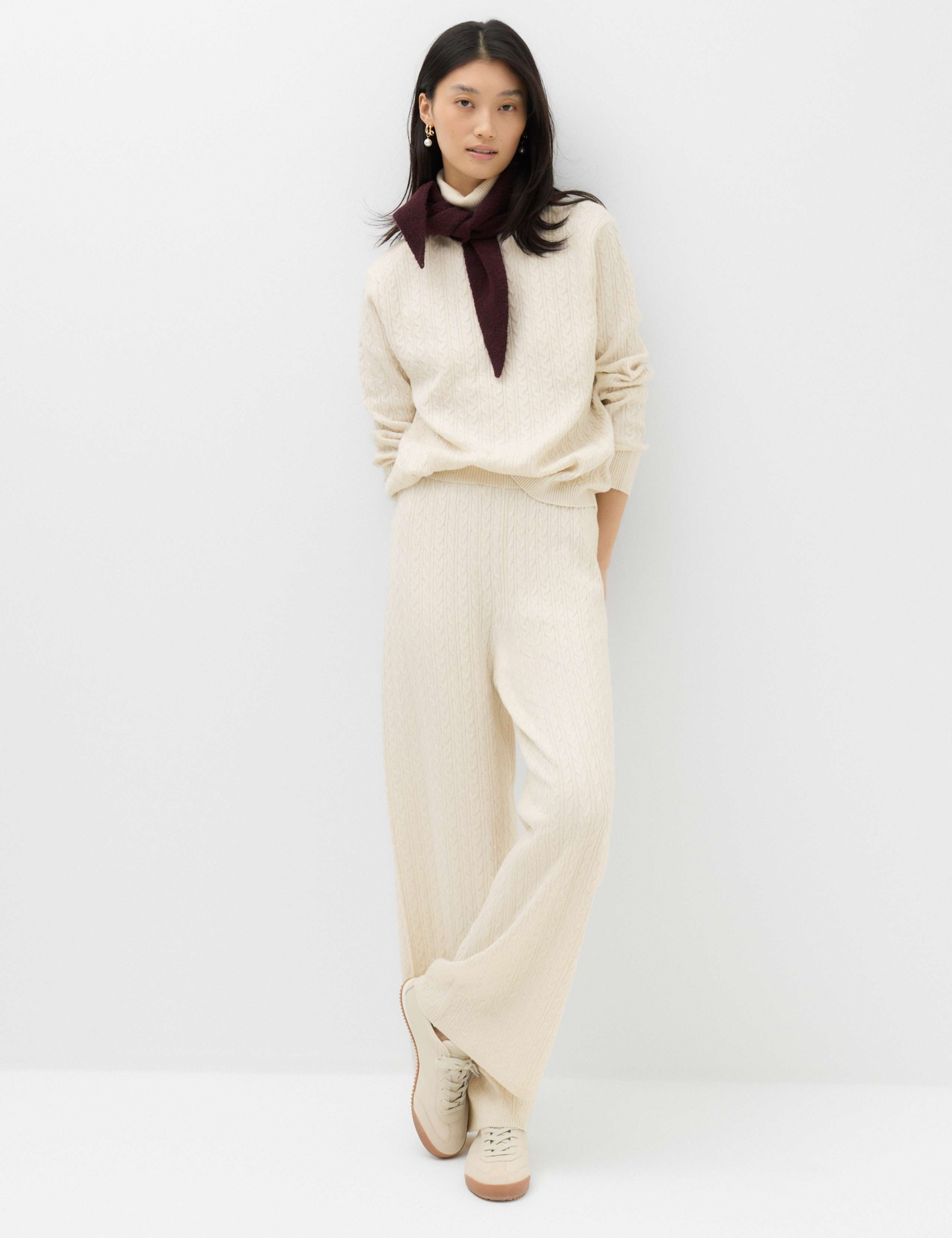 Cable Knit High Waisted Wide Leg Knitted Trousers 1 of 5