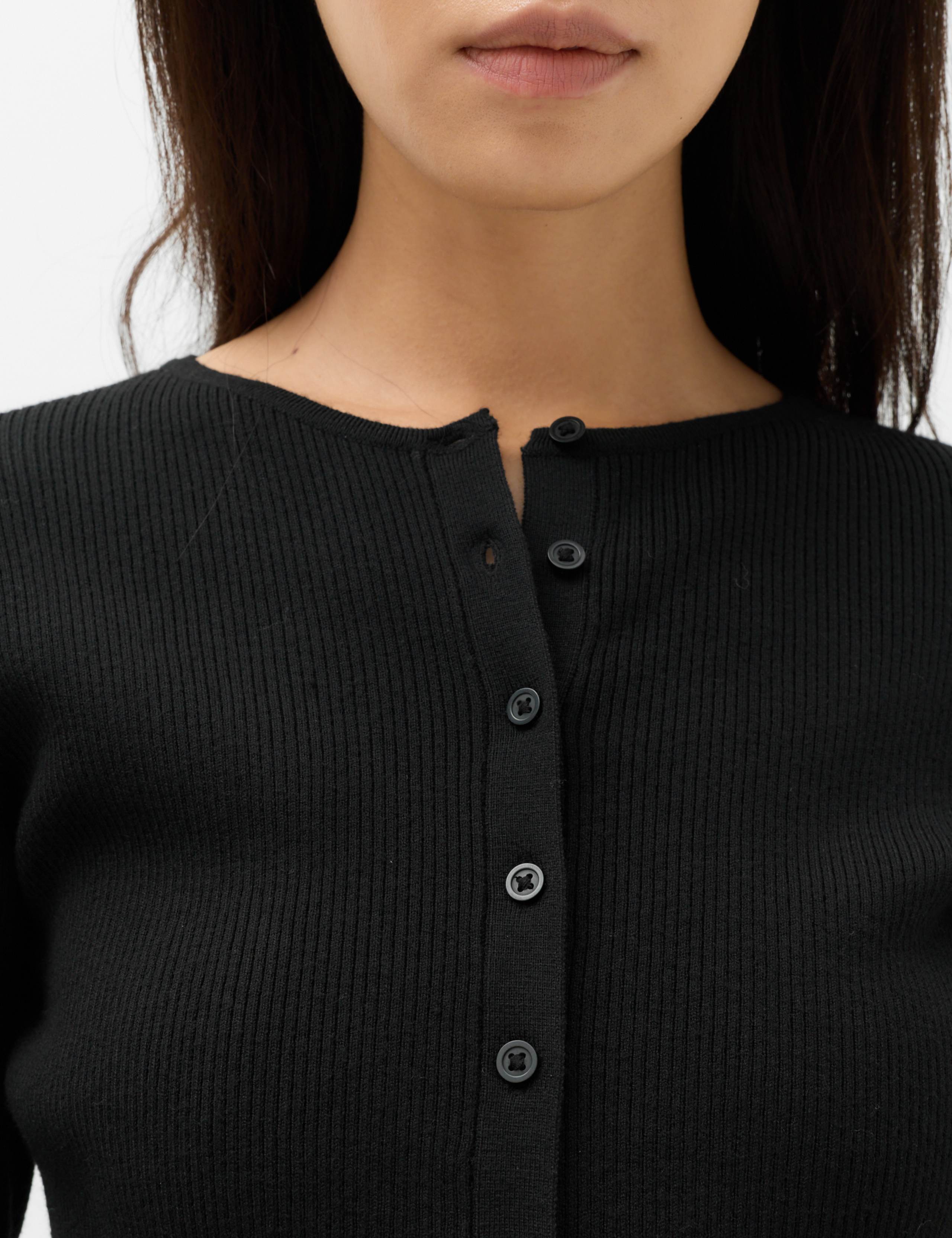 Faux Fur Cuff Crew Neck Fitted Cardigan with Wool 3 of 7