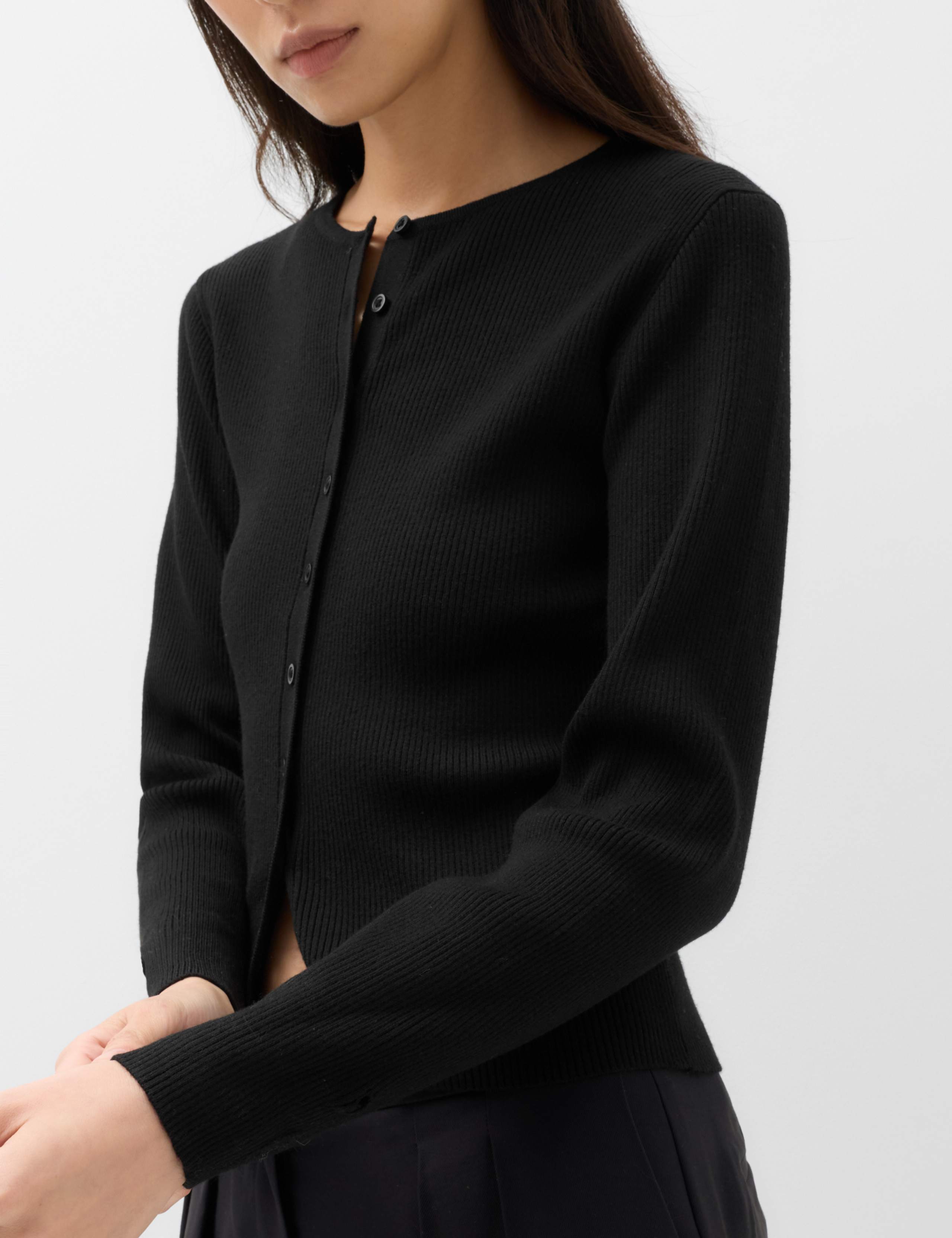 Faux Fur Cuff Crew Neck Fitted Cardigan with Wool 7 of 7