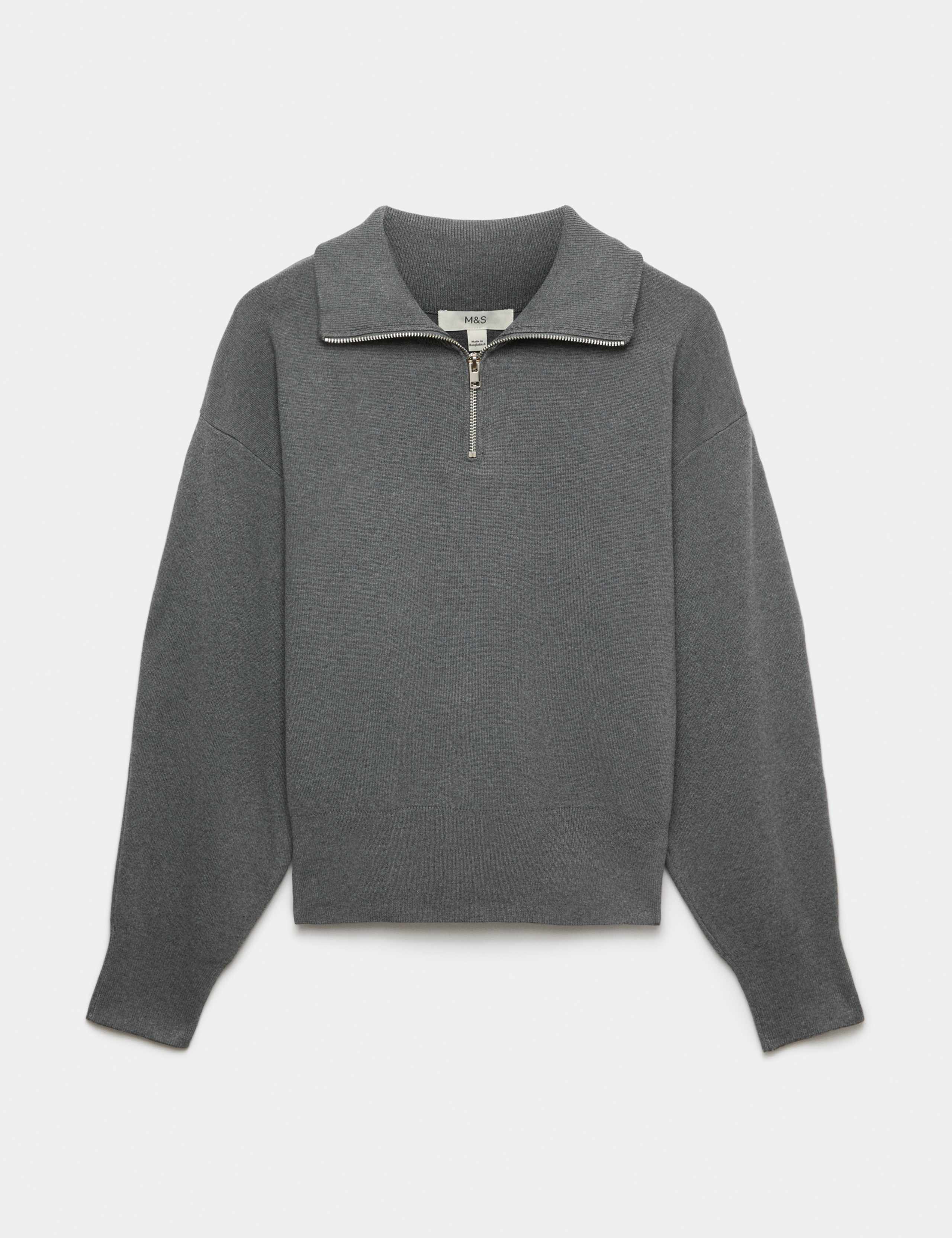 Rayon Rich Collared Zip Up Relaxed Jumper 2 of 5