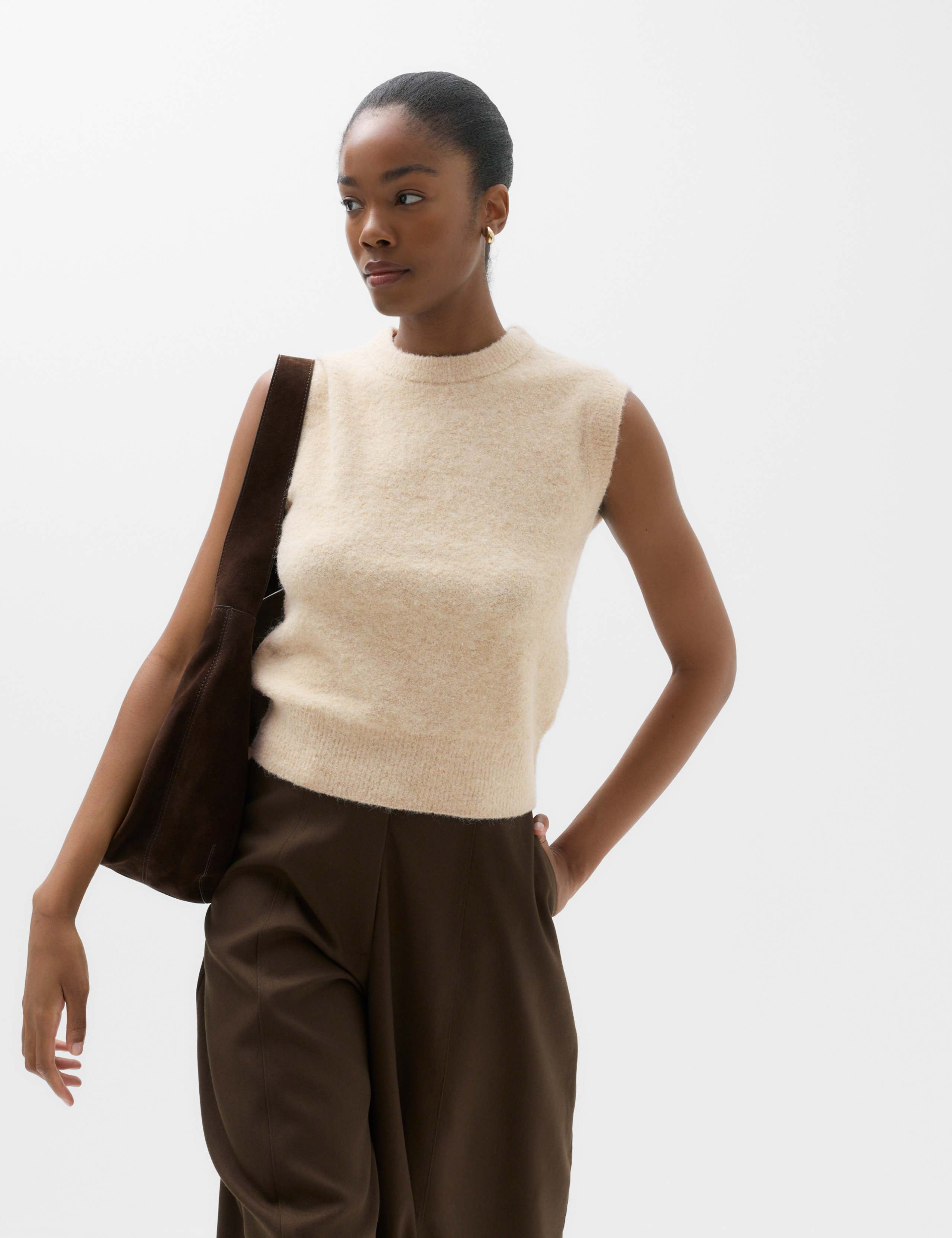 Boucle Crew Neck Slim Fit Knitted Vest With Wool 5 of 5