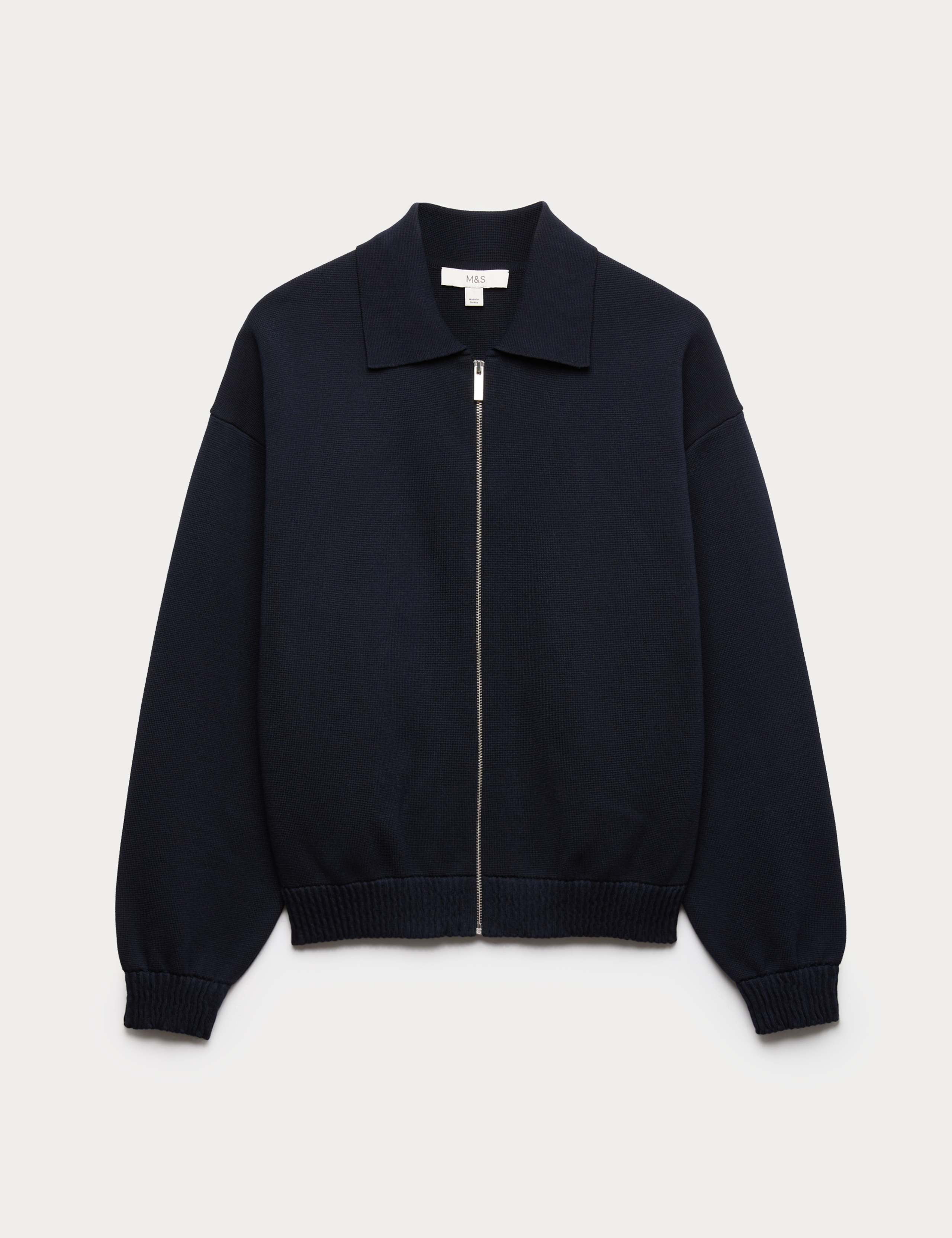 Zip Up Knitted Collared Bomber Cardigan 2 of 5