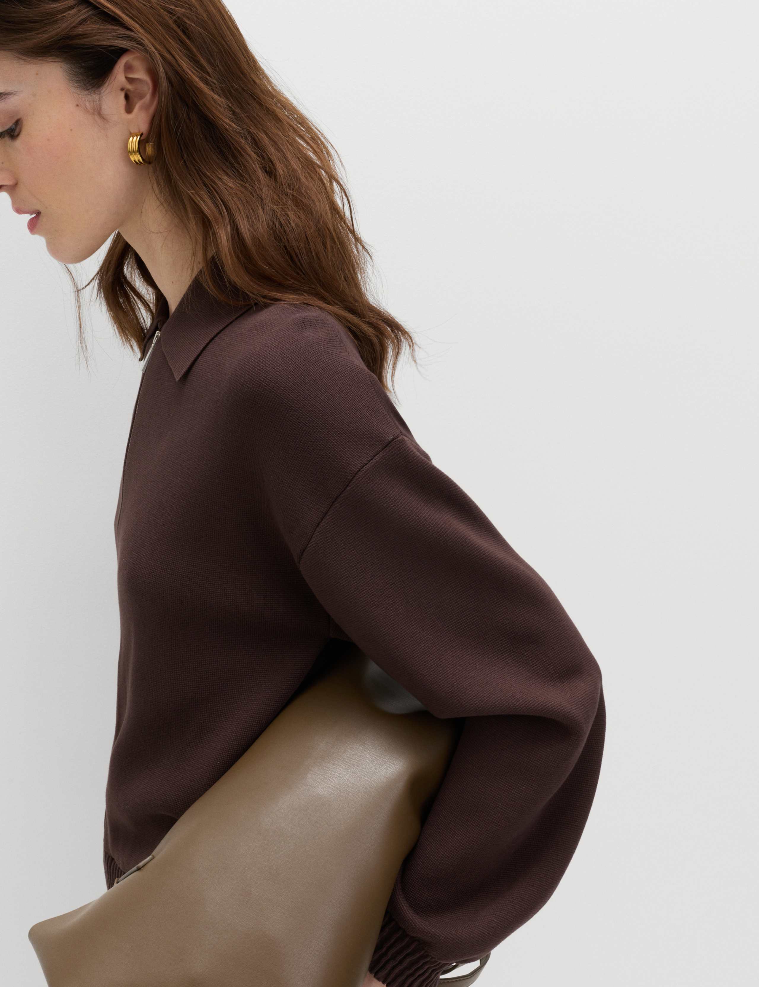 Zip Up Knitted Collared Bomber Cardigan 3 of 5