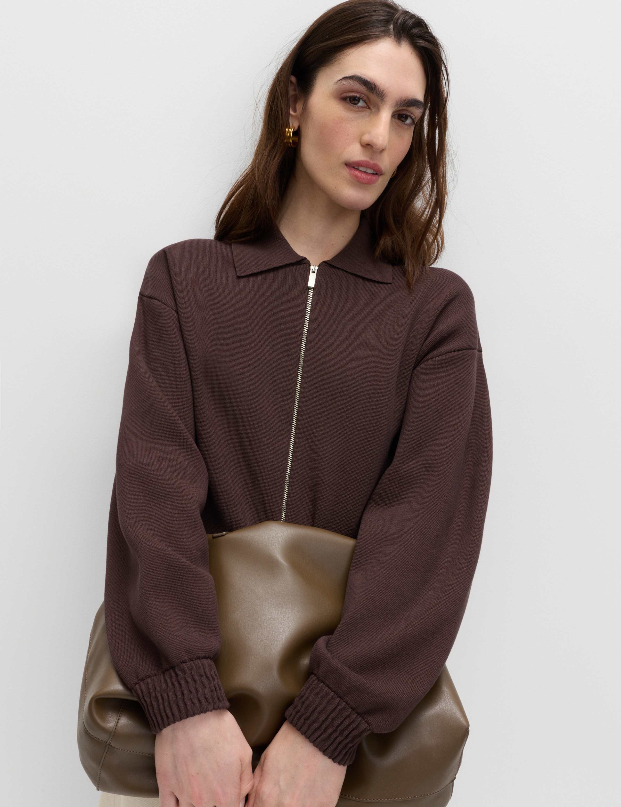 Zip Up Knitted Collared Bomber Cardigan 5 of 5