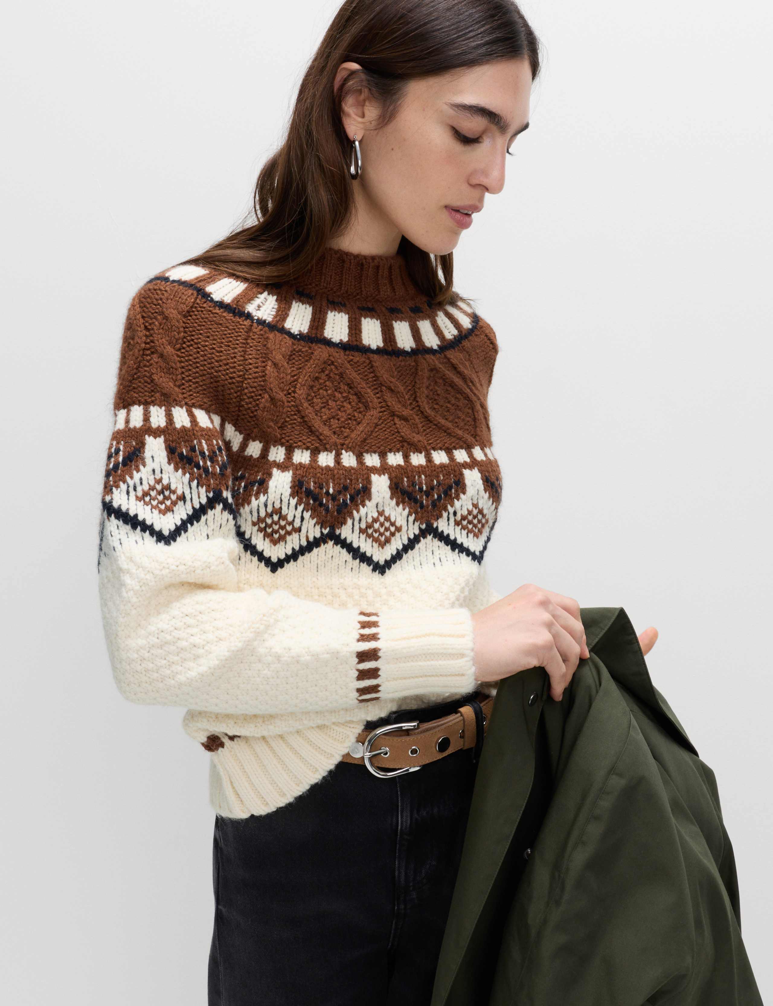 Fair Isle Cable Knit Crew Neck Jumper 3 of 5