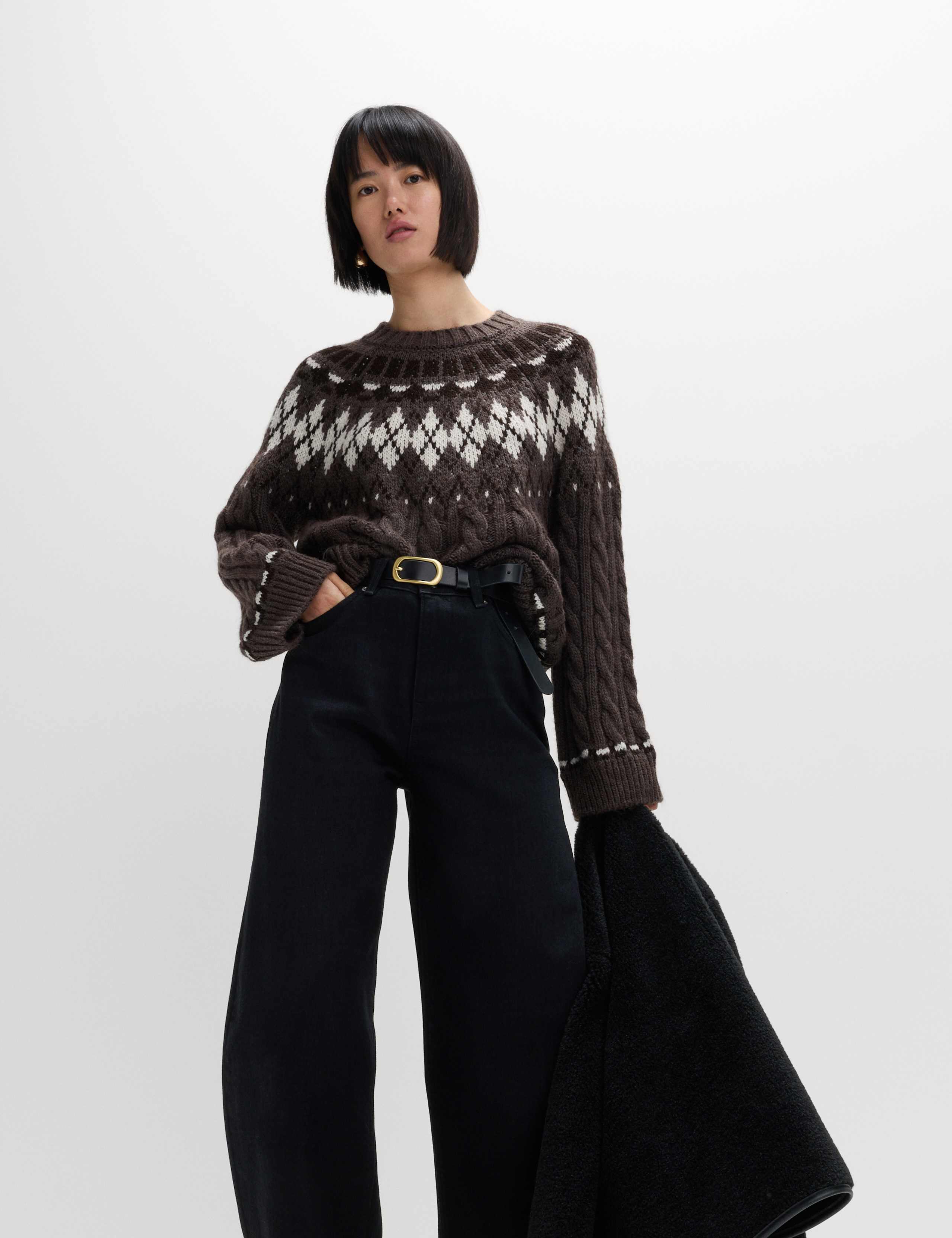 Cable Knit Fair Isle Crew Neck Jumper 3 of 7