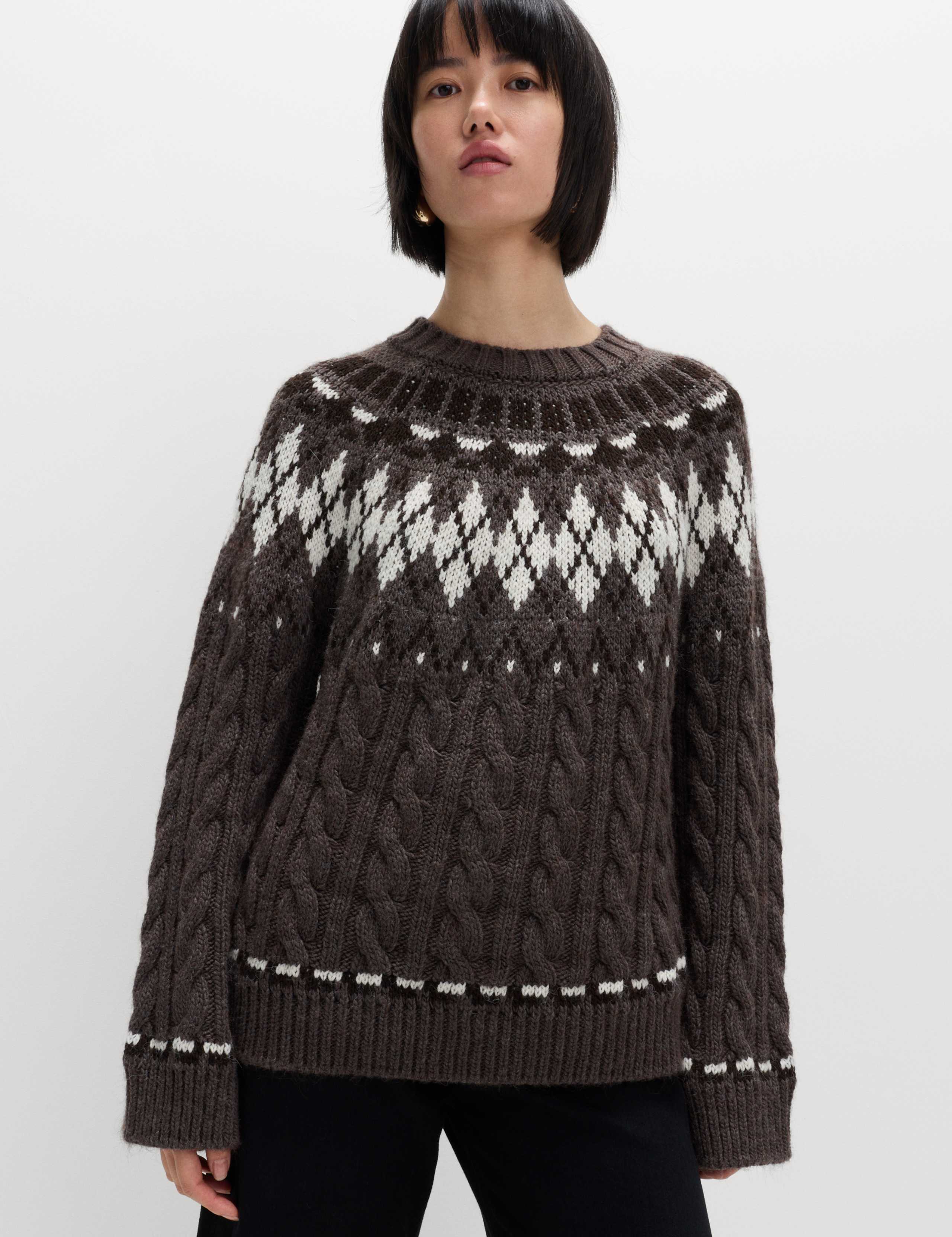 Cable Knit Fair Isle Crew Neck Jumper 6 of 7