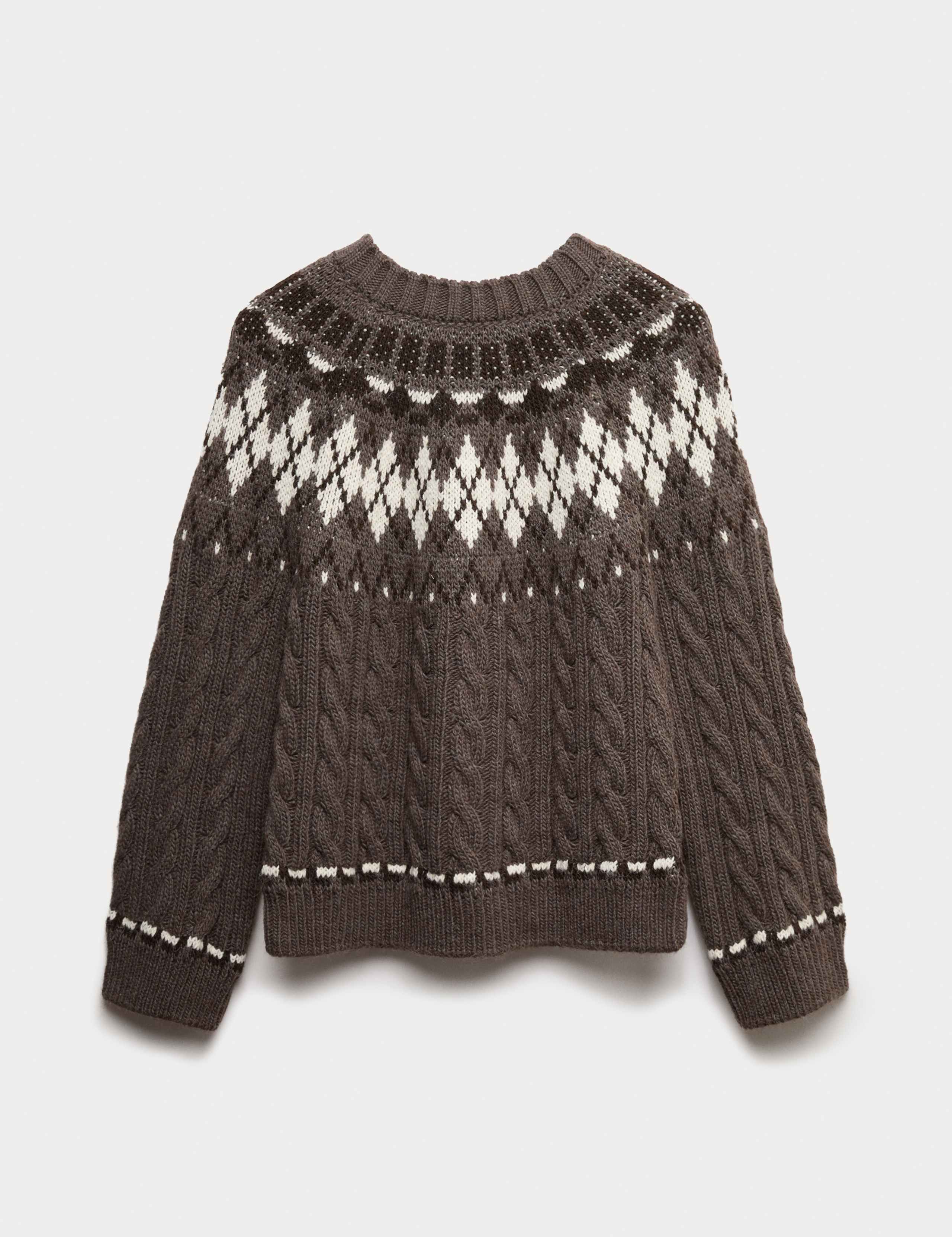 Cable Knit Fair Isle Crew Neck Jumper 2 of 7