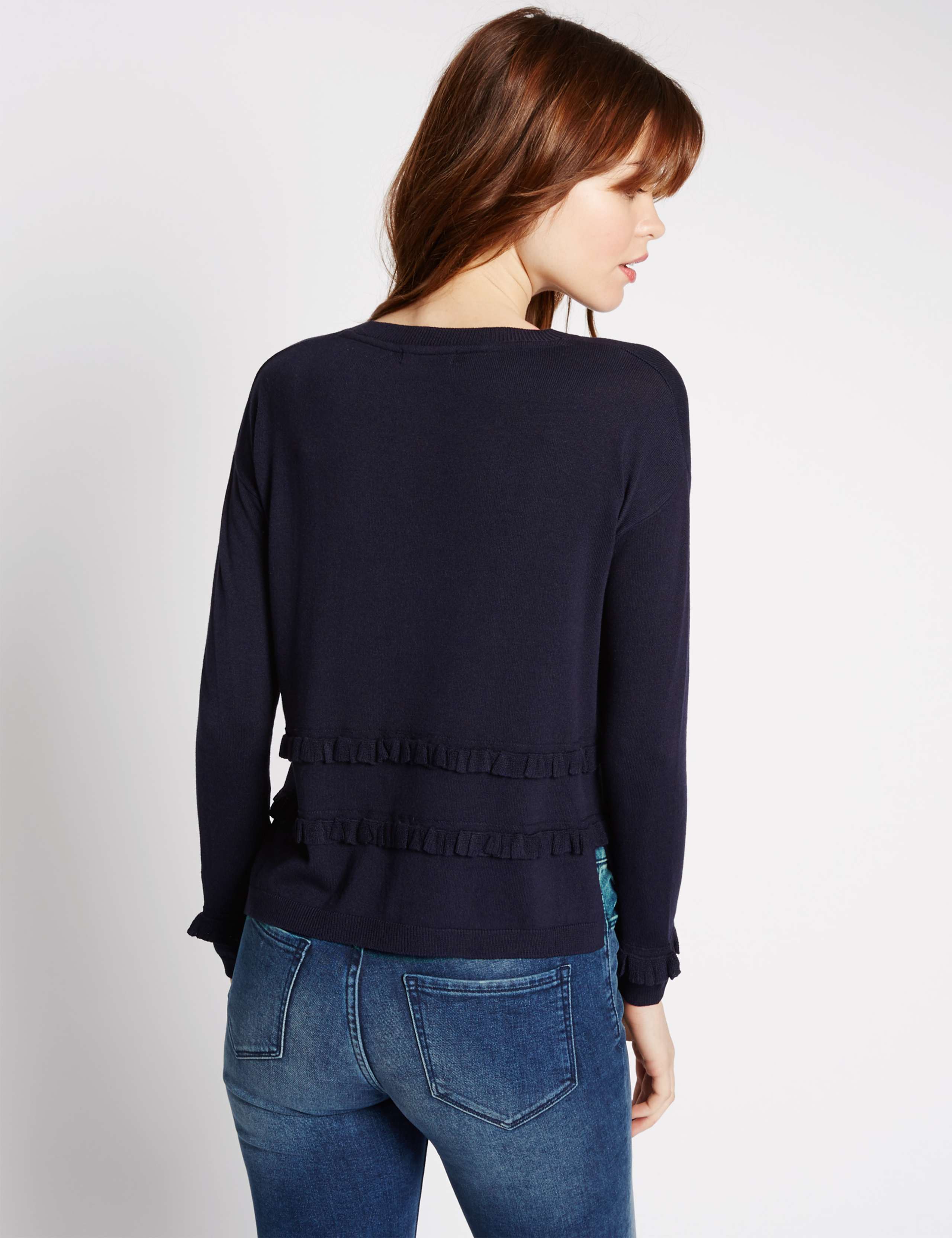 Textured Crop Frilled Round Neck Jumper 3 of 4