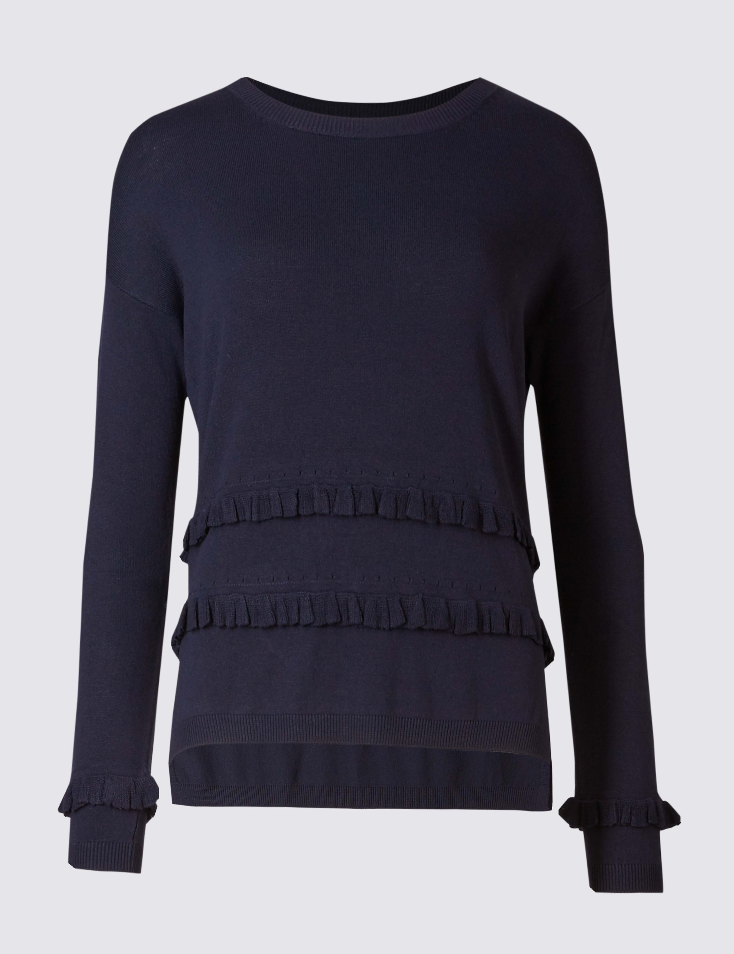 Textured Crop Frilled Round Neck Jumper 2 of 4