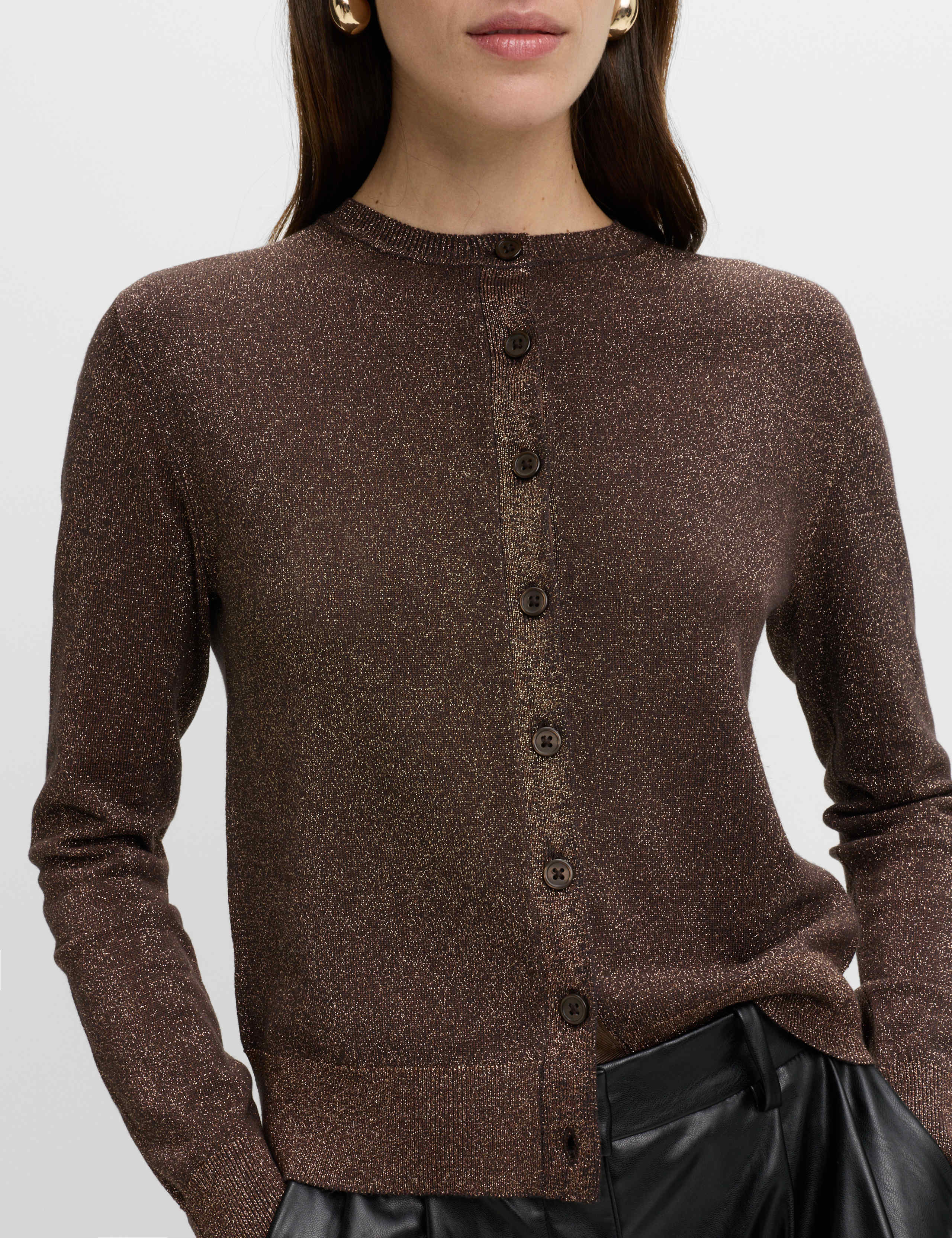 Metallic Sparkly Crew Neck Cardigan 2 of 5