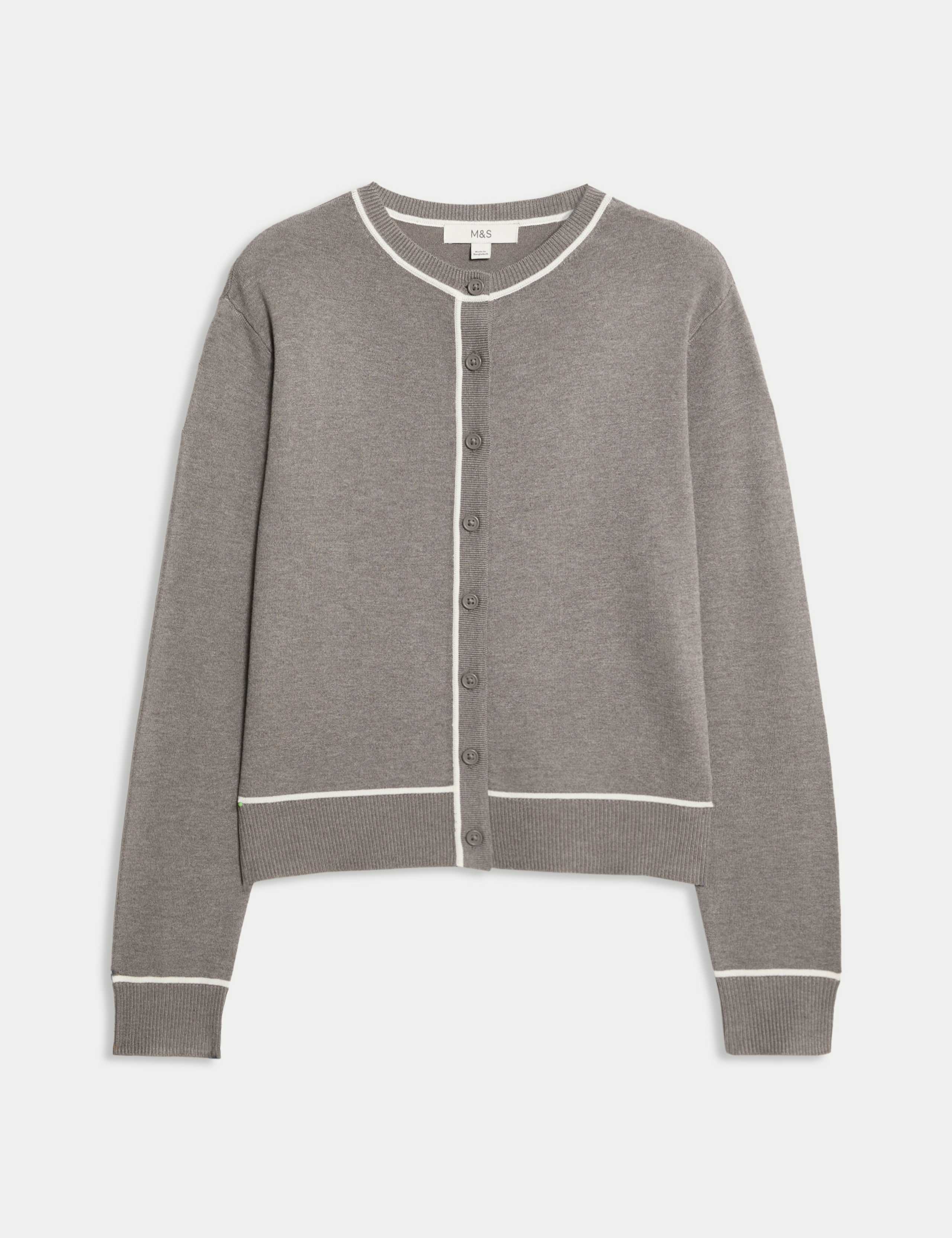 Crew Neck Tipped Detail Button Front Cardigan 2 of 8