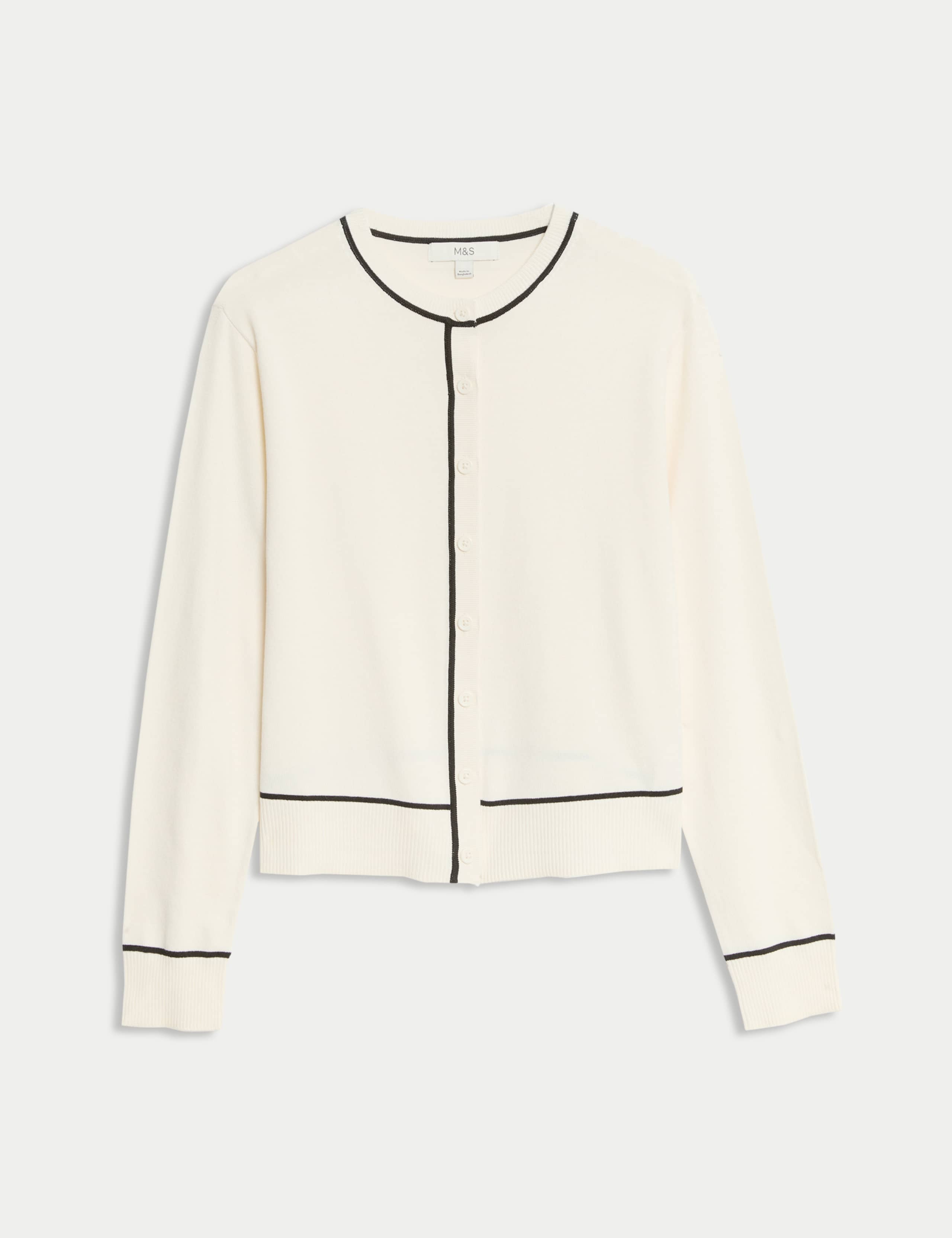 Crew Neck Tipped Detail Button Front Cardigan 2 of 7