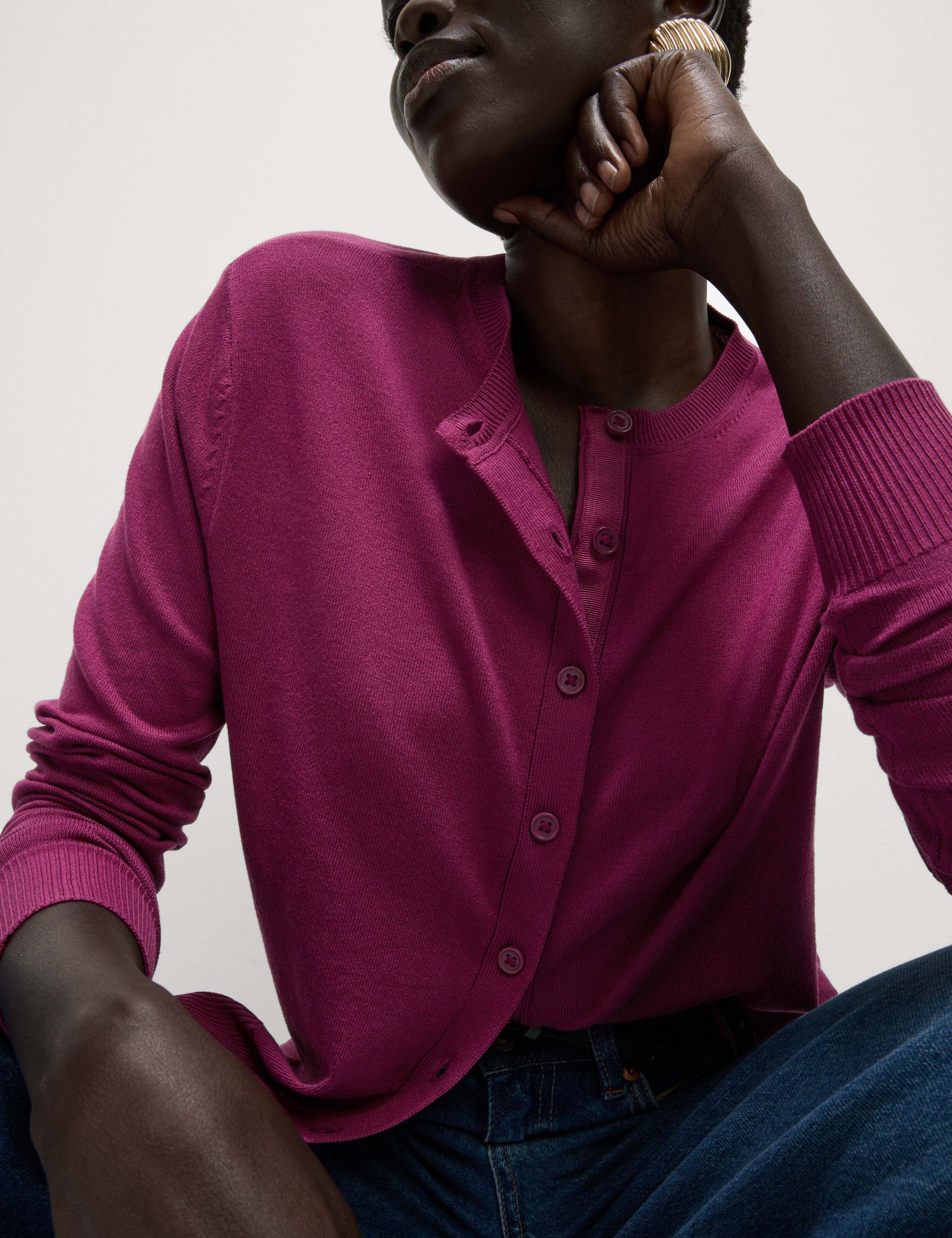 Crew Neck Button Front Cardigan 3 of 7