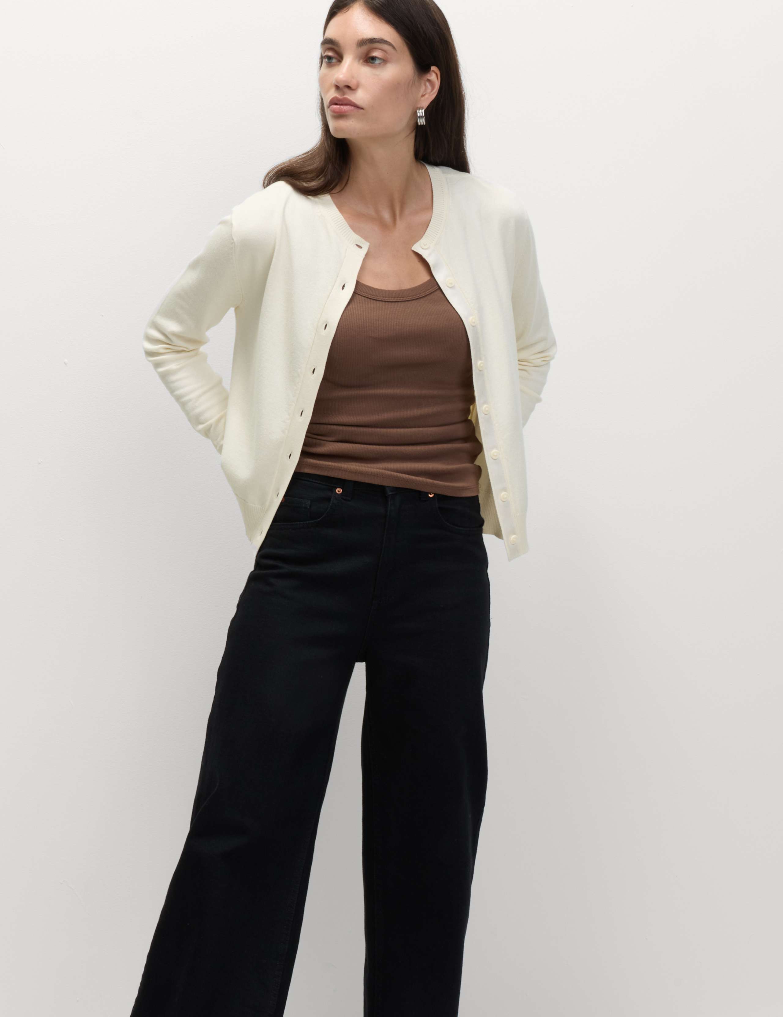 Crew Neck Button Front Cardigan 5 of 6
