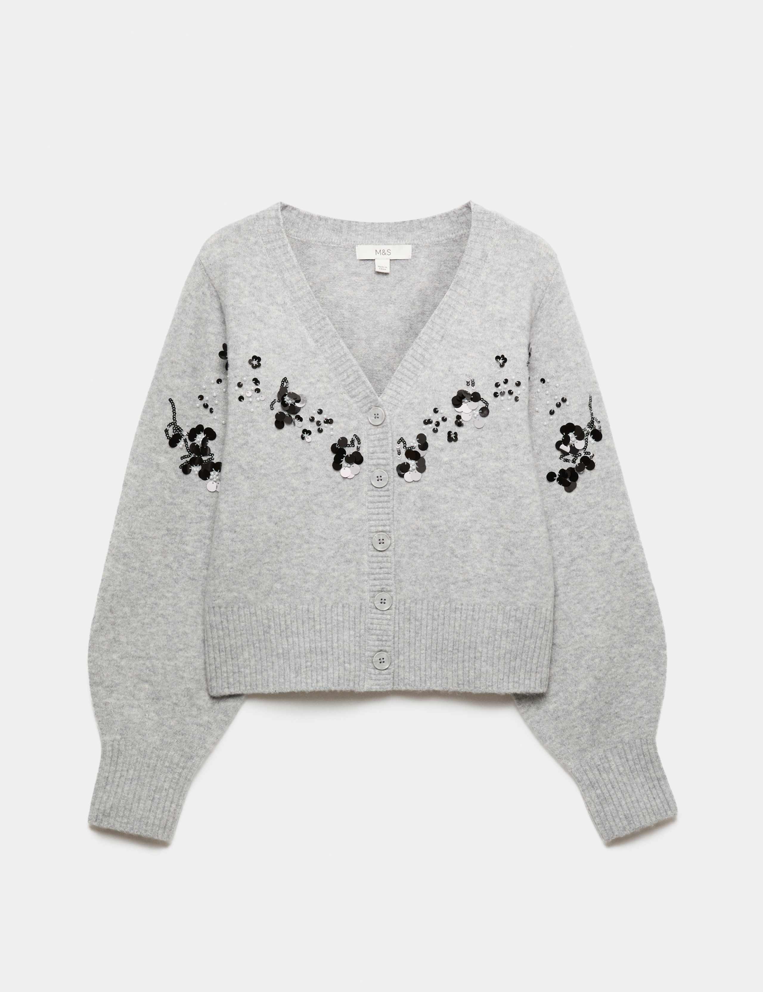 Embellished V-Neck Cardigan with Wool 2 of 6