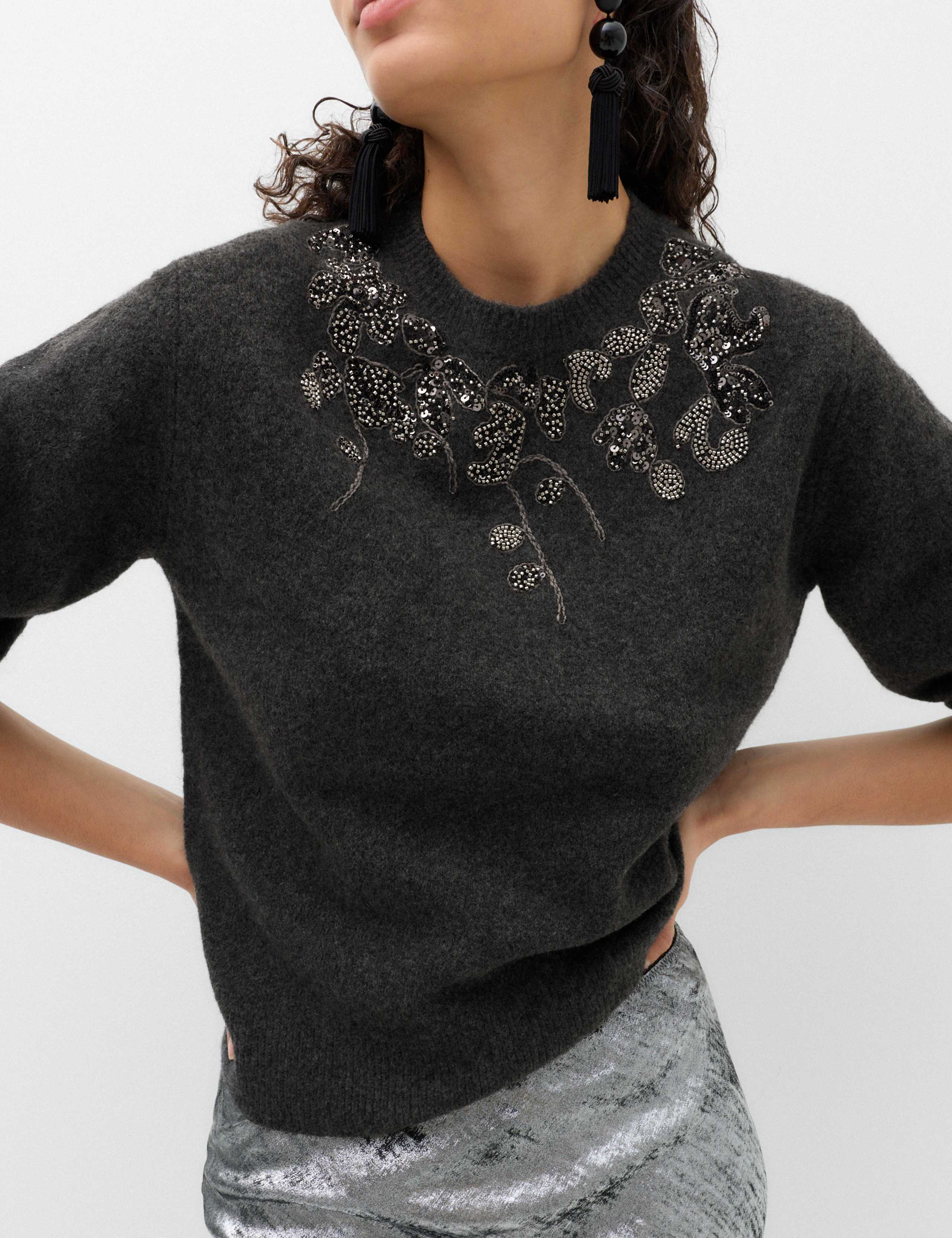 Embellished Crew Neck Jumper with Wool 3 of 6