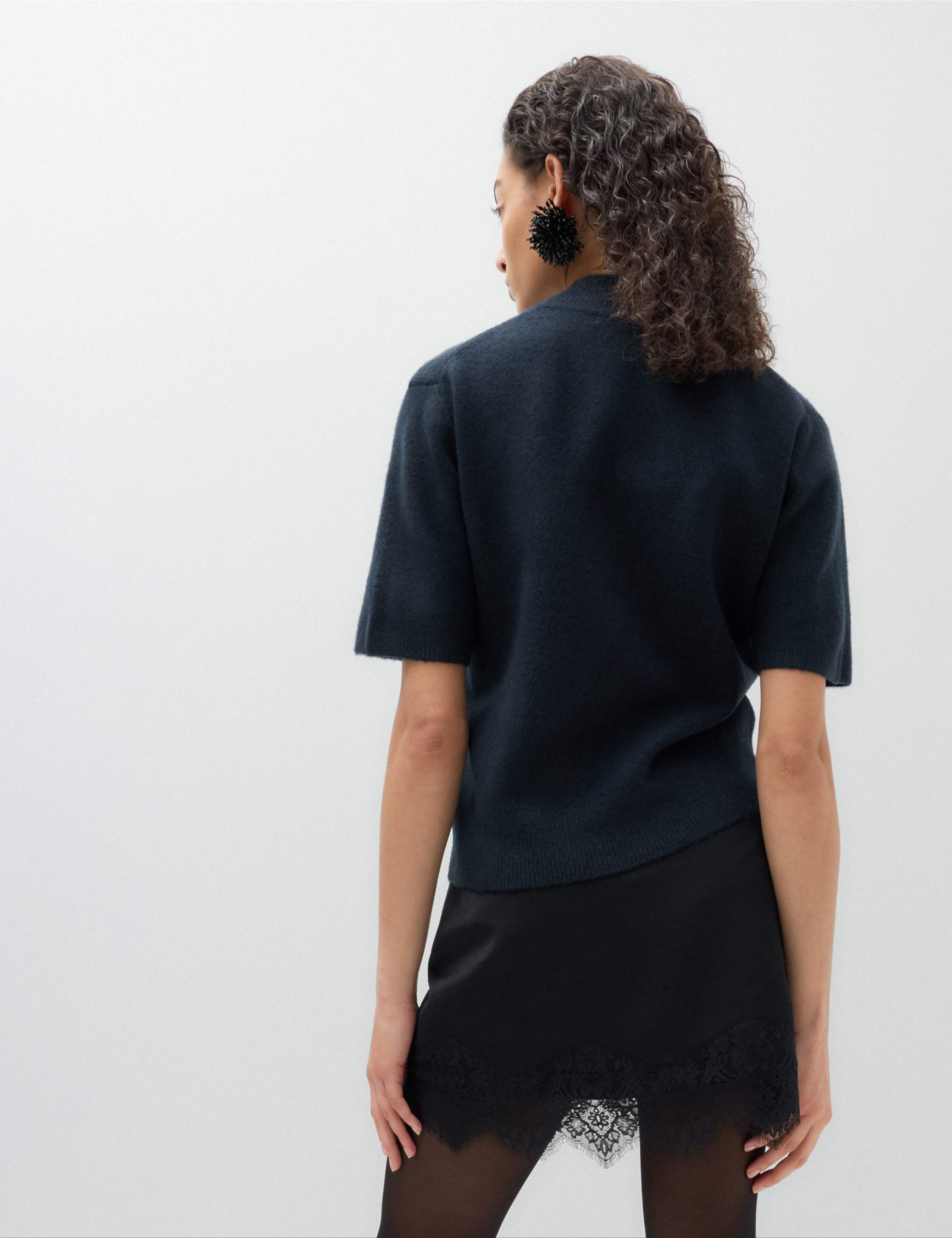 Embellished Funnel Neck Knitted Top with Wool 4 of 5