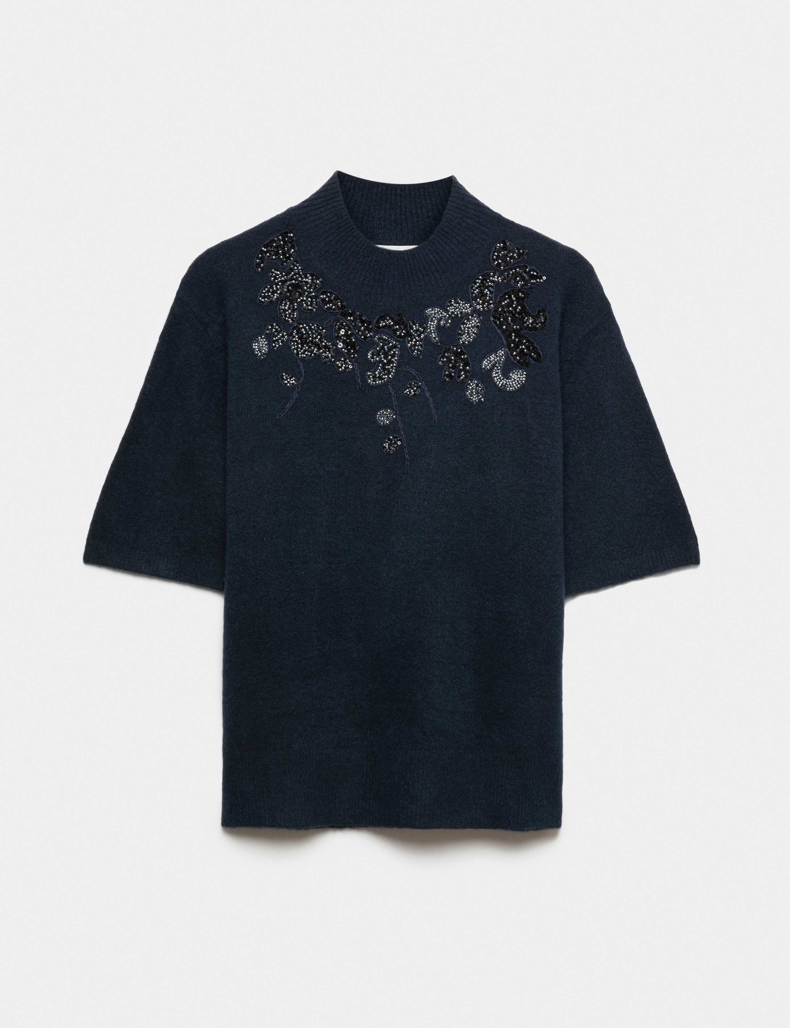 Embellished Funnel Neck Knitted Top with Wool 2 of 5
