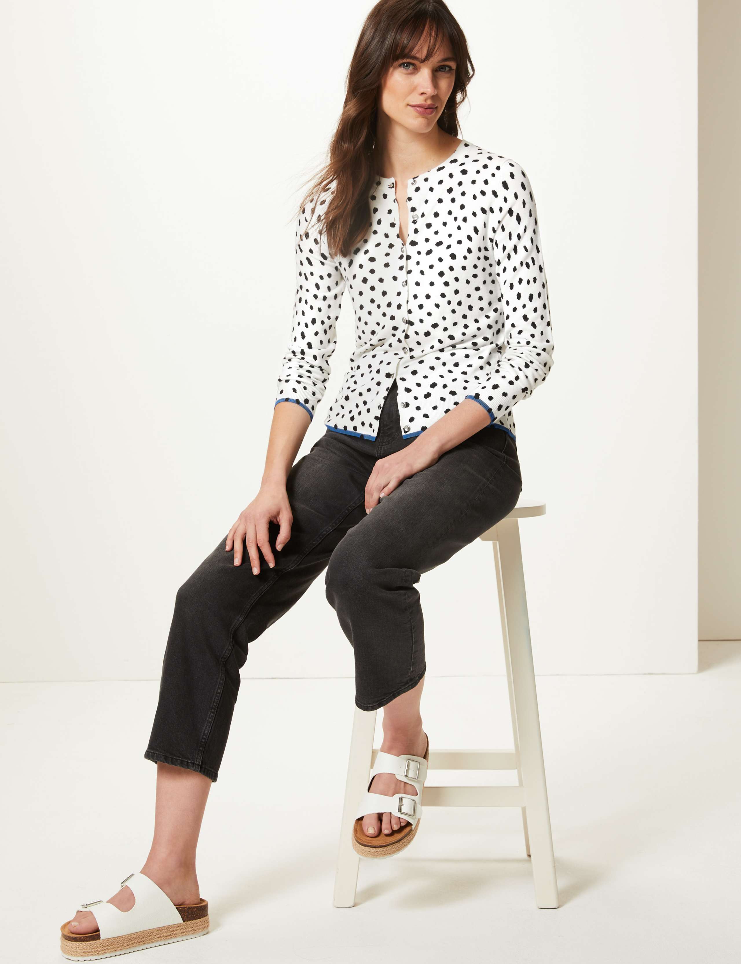 Polka Dot Round Neck Cardigan 1 of 4