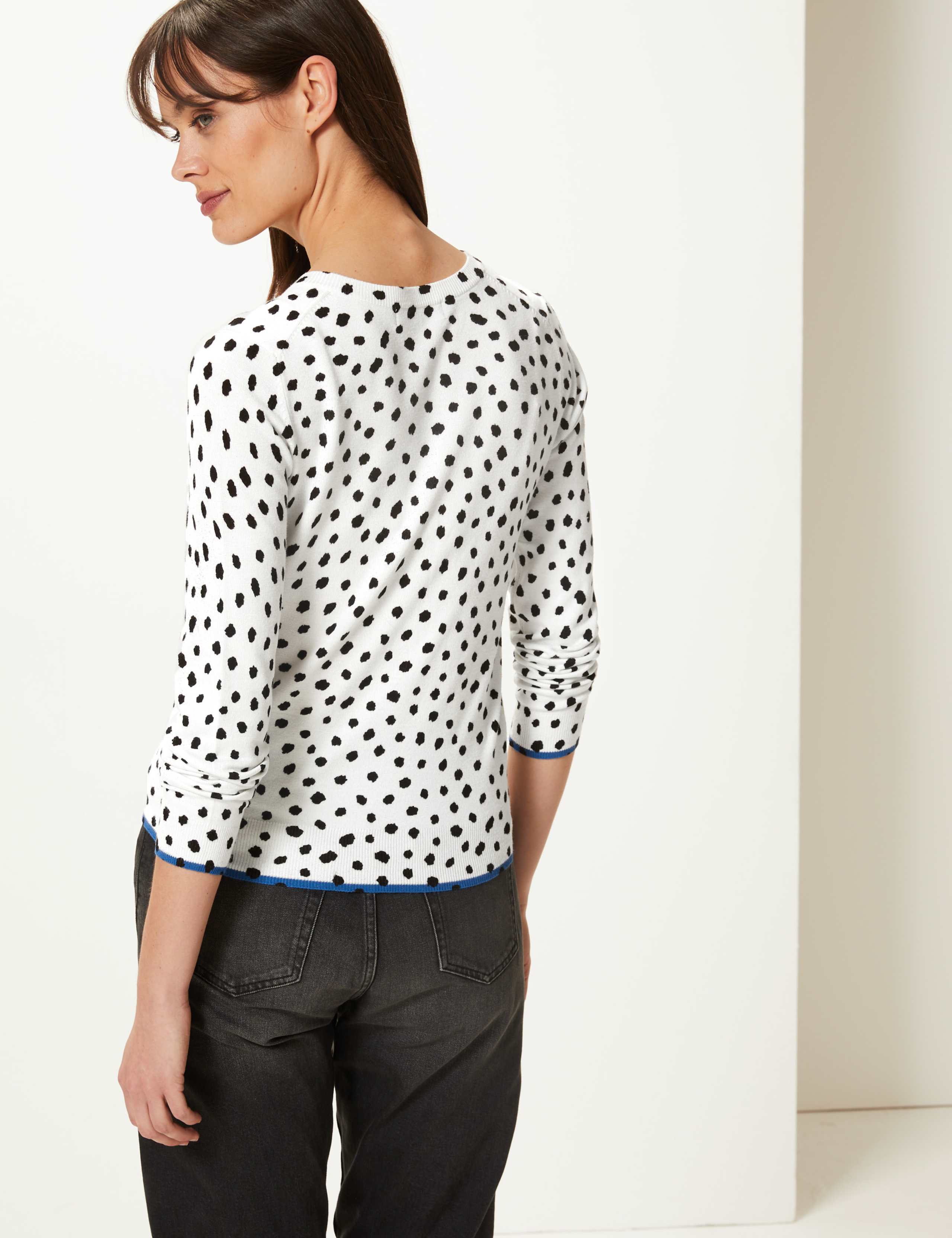 Polka Dot Round Neck Cardigan 4 of 4