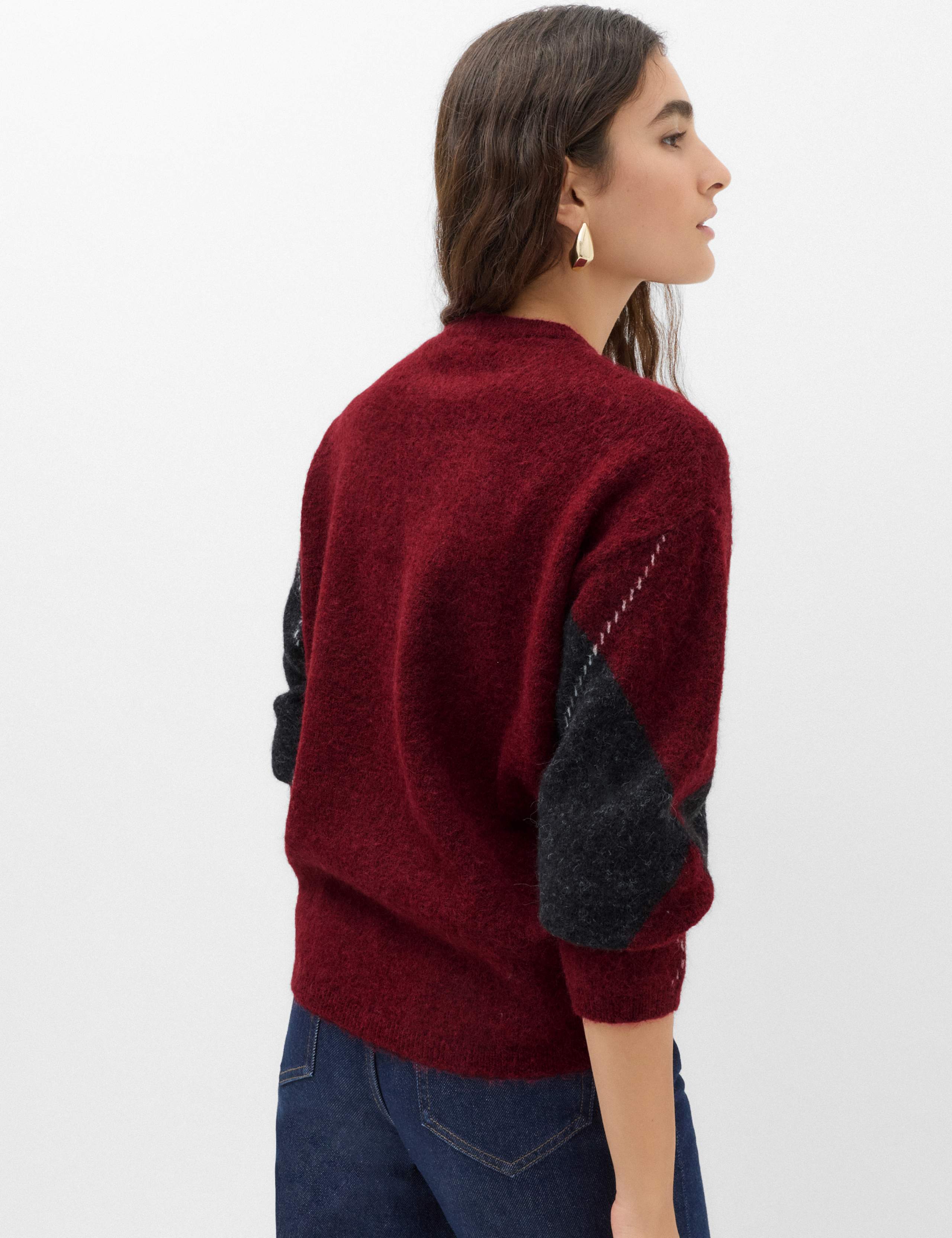 Argyle Crew Neck Oversized Jumper With Wool 3 of 6