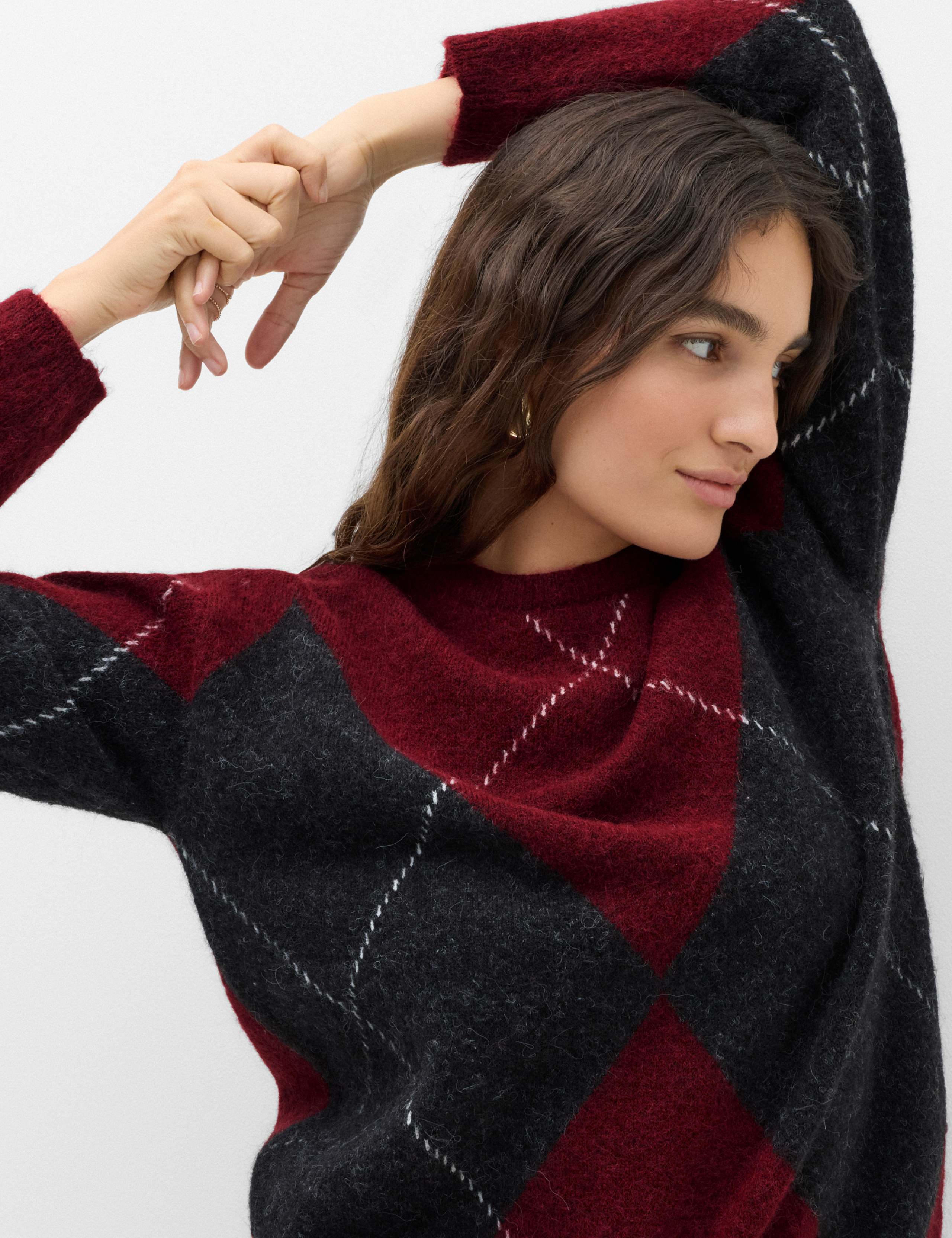 Argyle Crew Neck Oversized Jumper With Wool 4 of 6