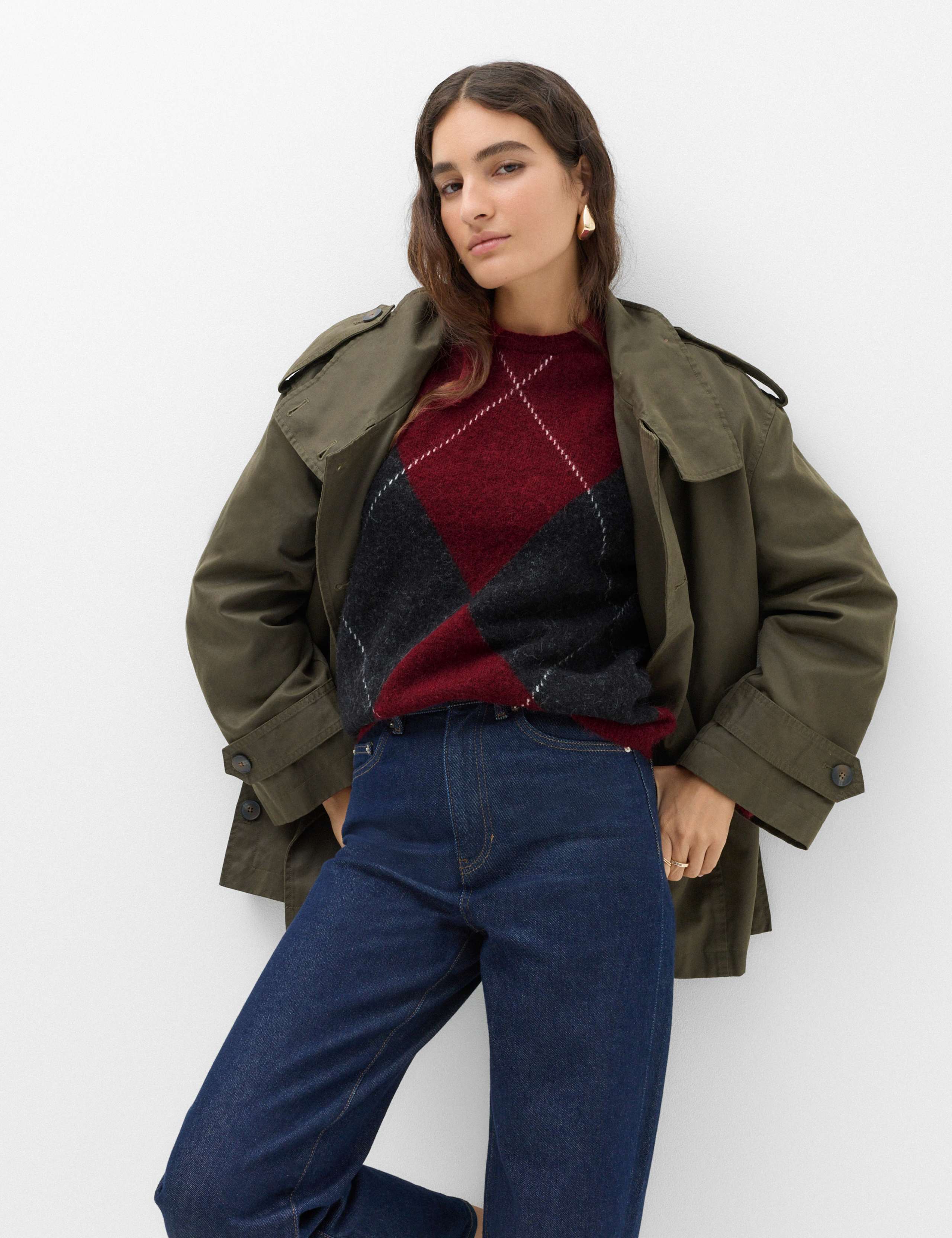 Argyle Crew Neck Oversized Jumper With Wool 5 of 6